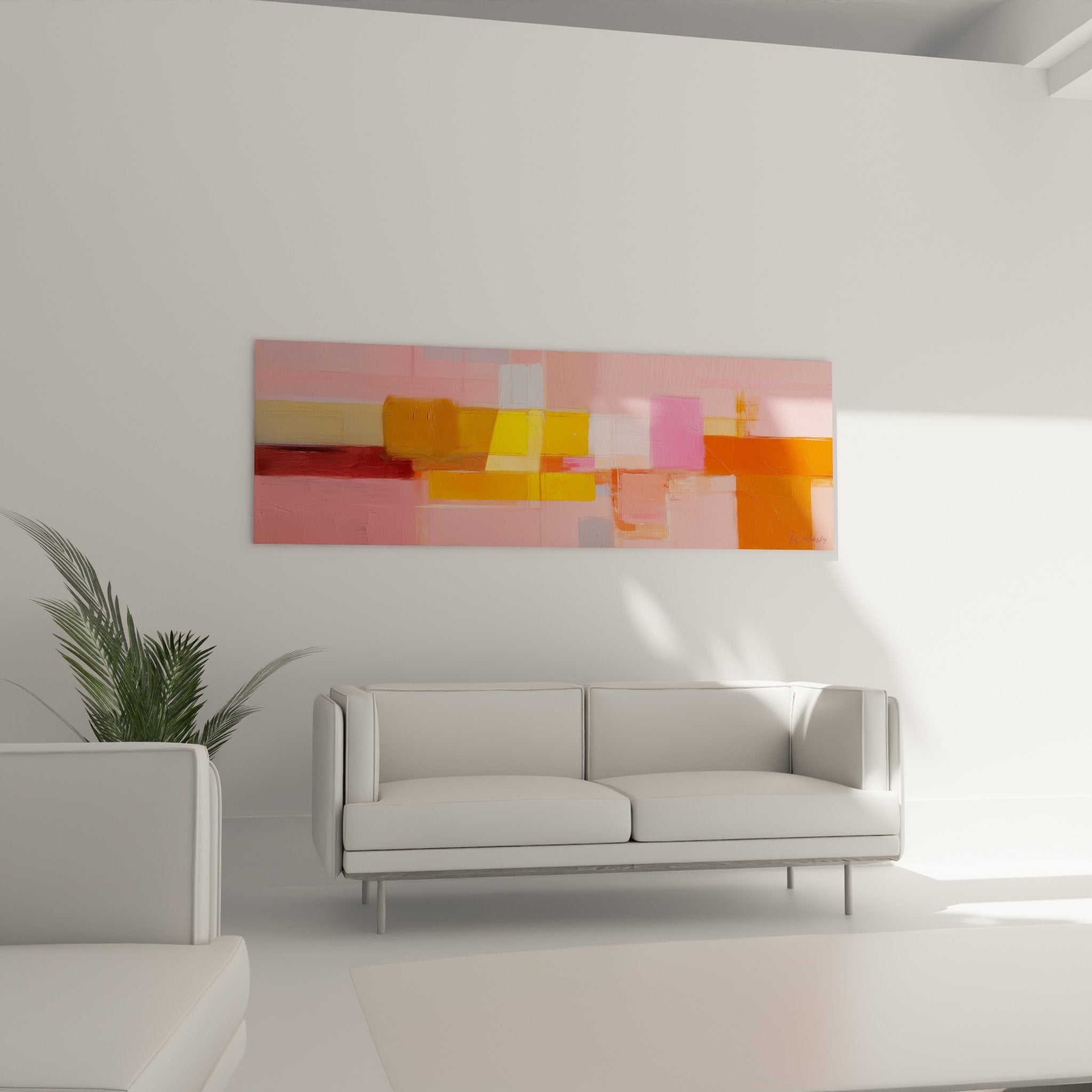 Detail zeitgenössische Abstraktion transparente orangefarbene Rechtecke geometrische Formen
