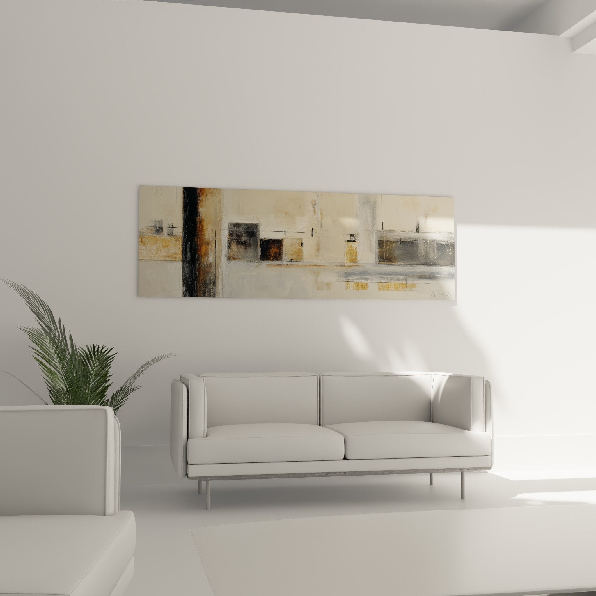 Abstract composition detail beige ochre gray rectangular shapes feng shui west metal