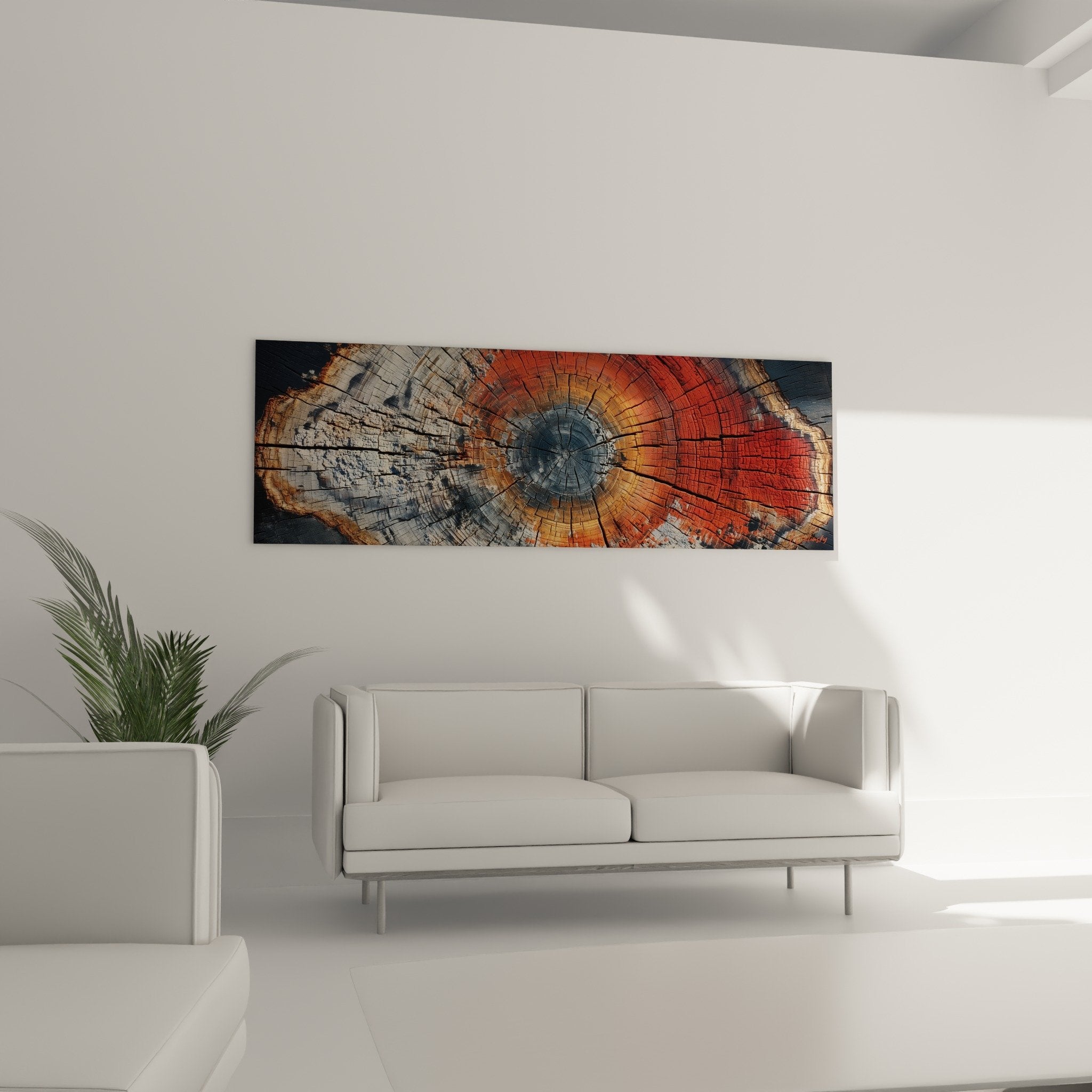 detailschnitt baumstamm wachstumsringe farben orange kupfer grau textur naturholz feng shui osten