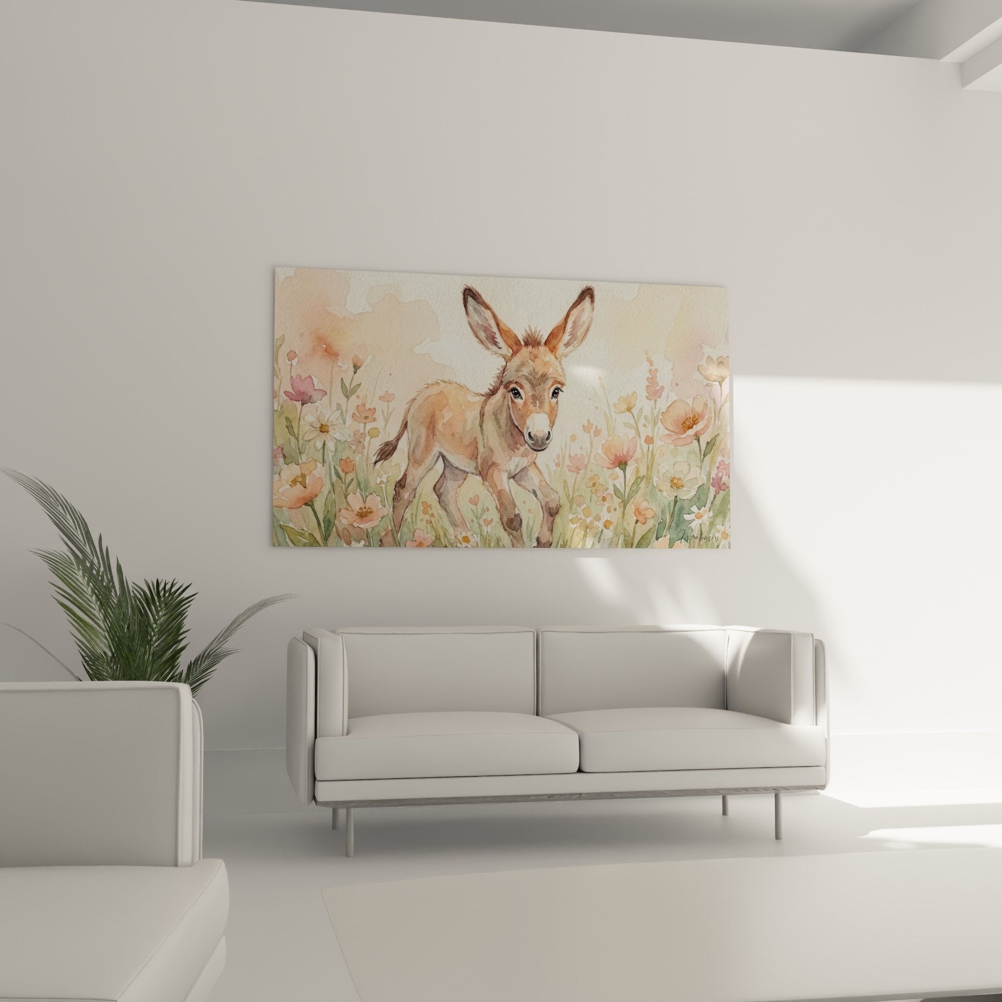 Aquarelldetail anonym zarter Blick ausdrucksstarke Ohren Wildblumen Pastelltöne