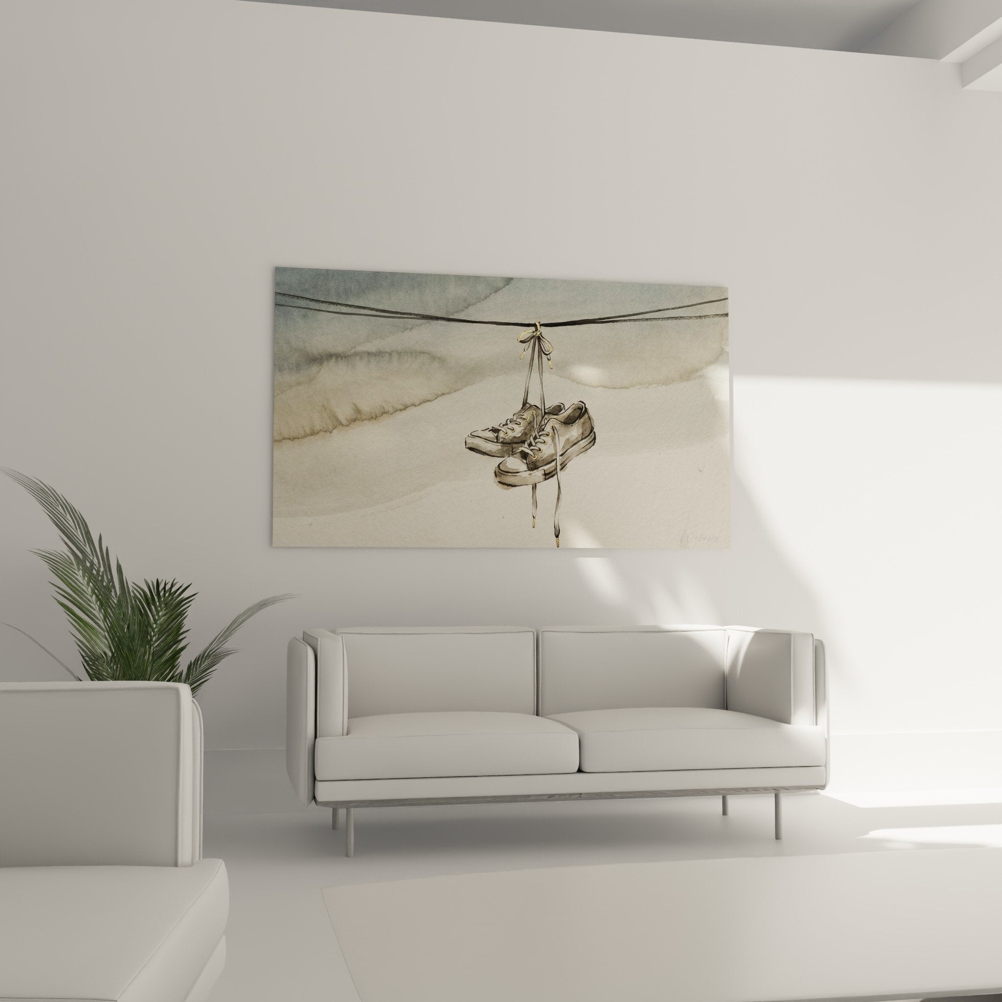 Watercolor detail gray sneakers electric wire laces technical painting Bronx