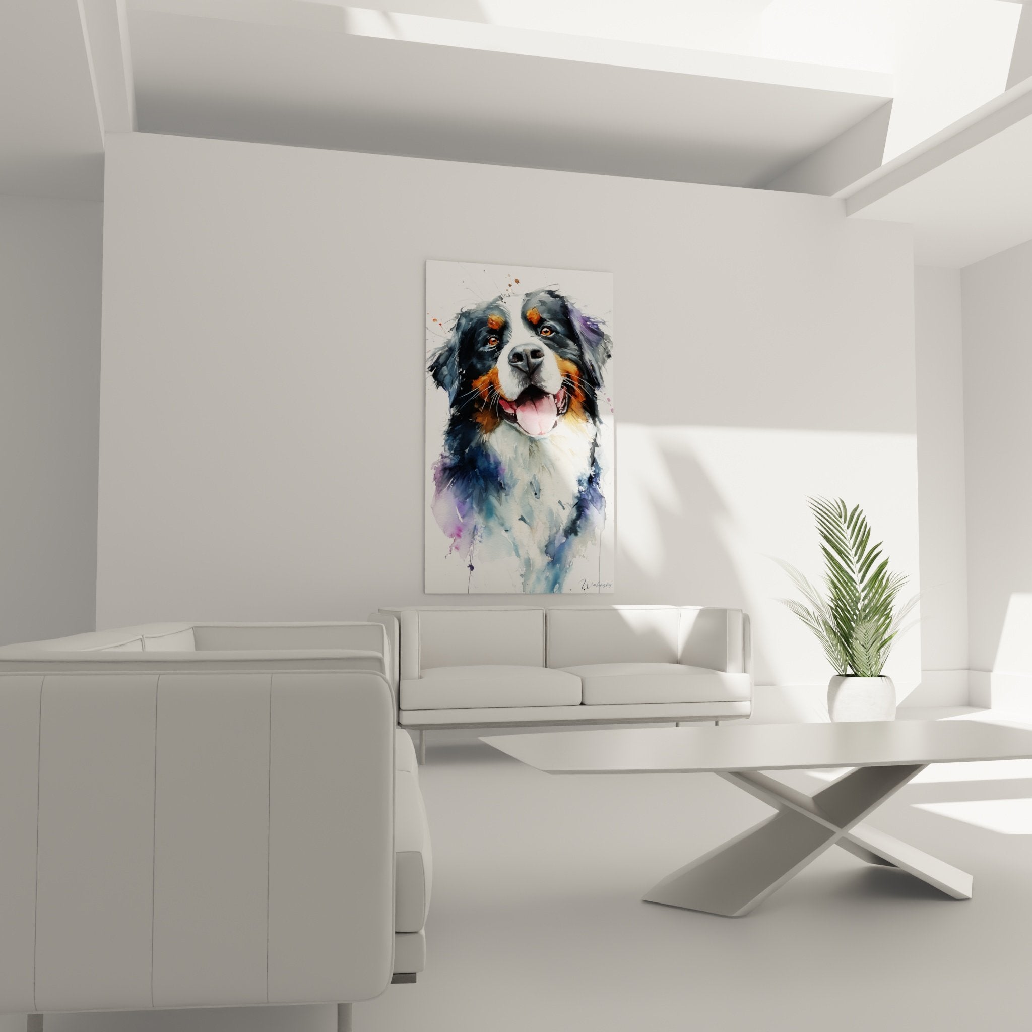 bernese mountain dog watercolor detail tricolor coat rust marks modern artistic technique