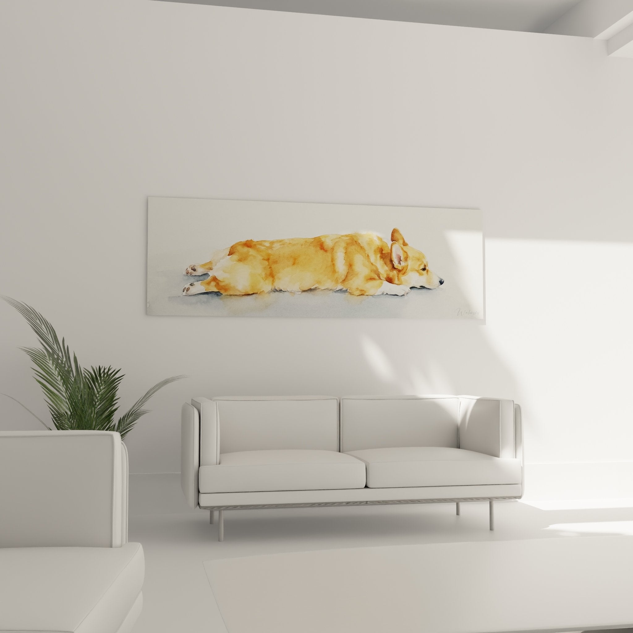 Aquarell-Detail Corgi Pembroke - goldene und ockerfarbene Felltöne mit Verlaufstechnik