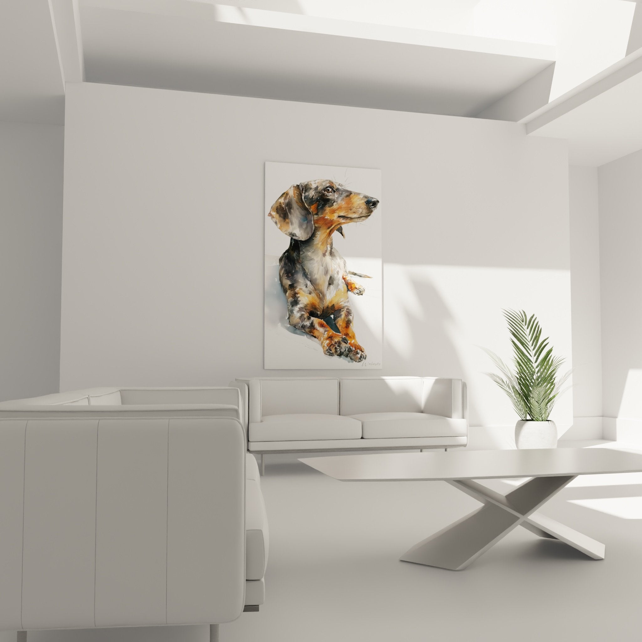 Detailansicht Aquarellmalerei Dackel orange-graues Fell künstlerische Technik Pinselstrich