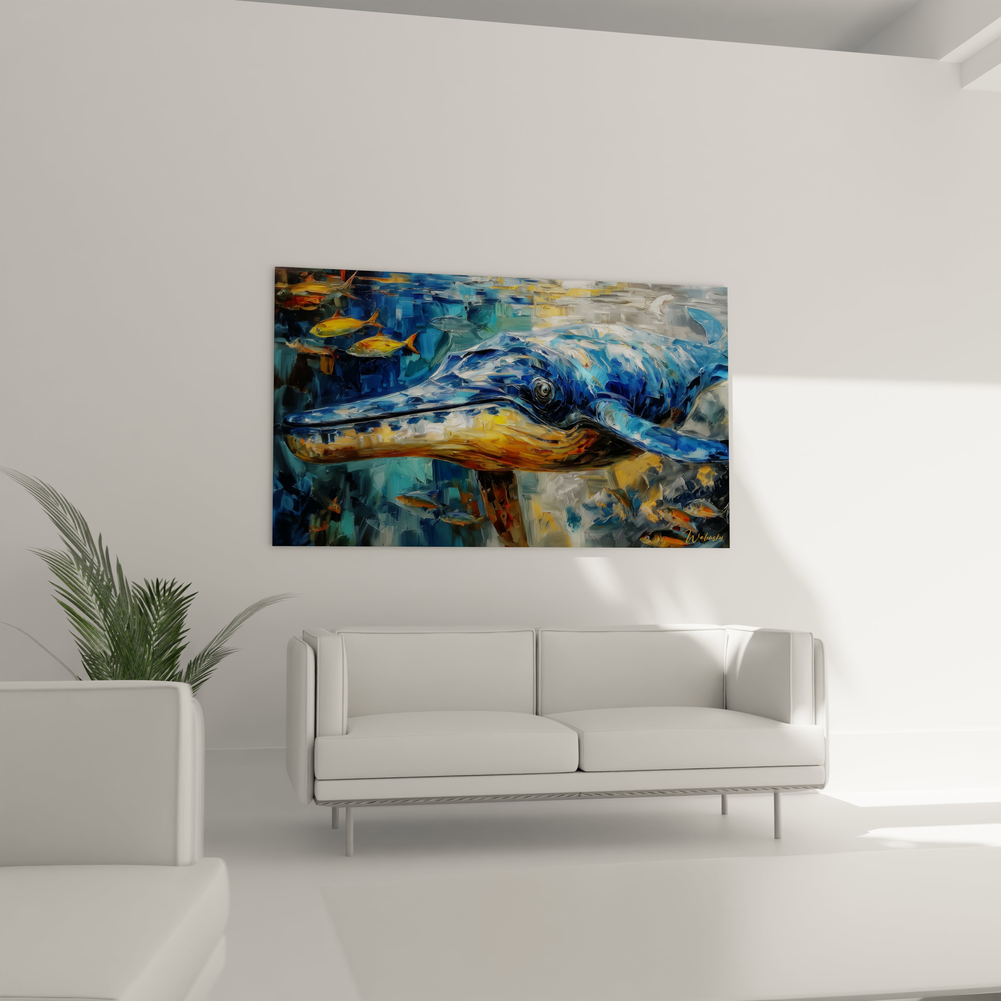 Gros plan détaillé baleine basilosaurus, texture peinture océanique art mural premium