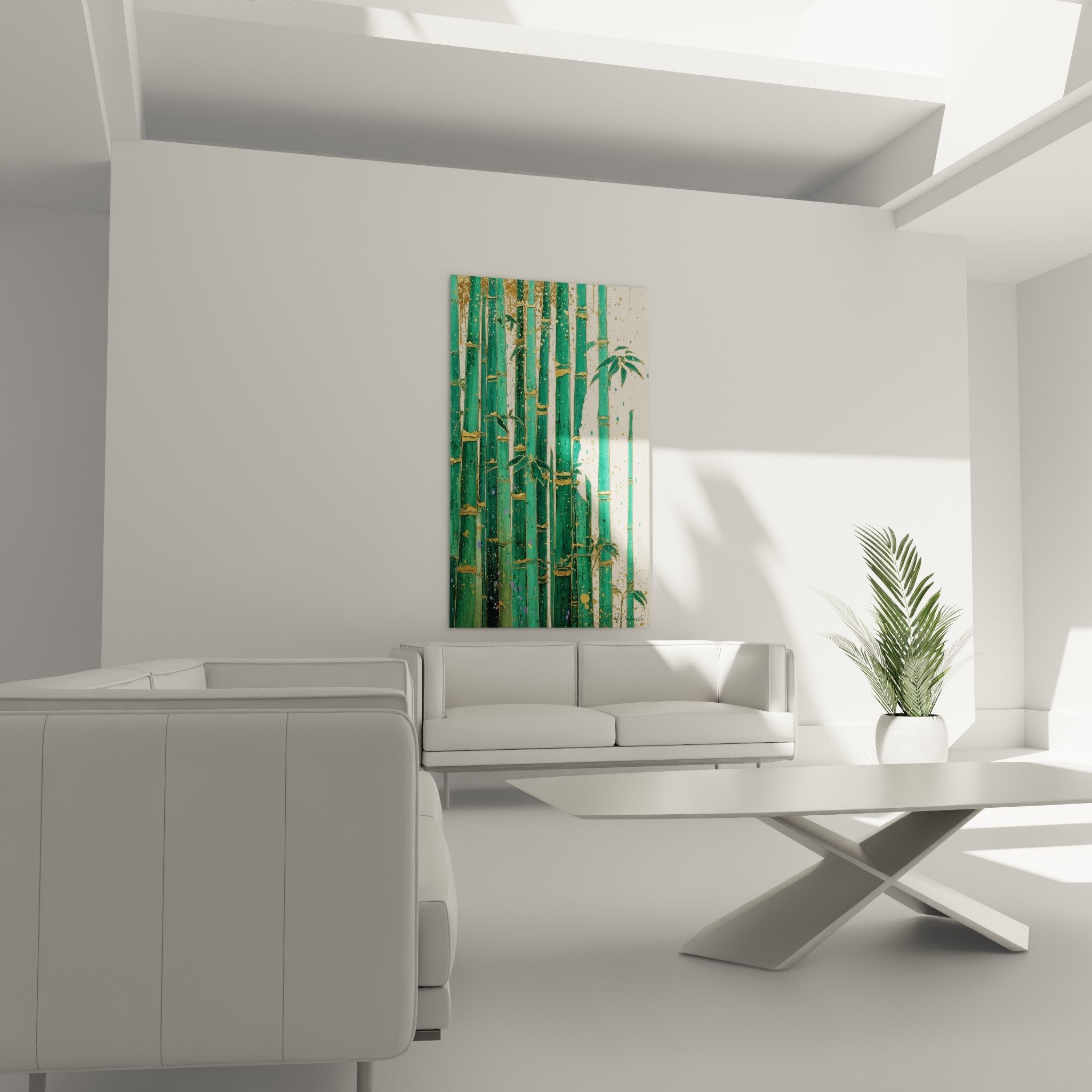 Detail green bamboo segments golden splashes colorful feng shui southeast wood plant art