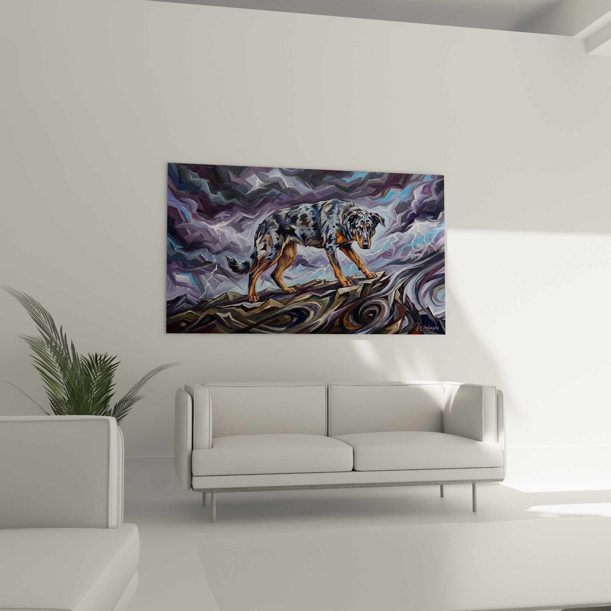 Detail Gemälde Beauceron graubraues Fell mit Kupferglanz, moderne Maltechnik zeitgenössische Hundekunst