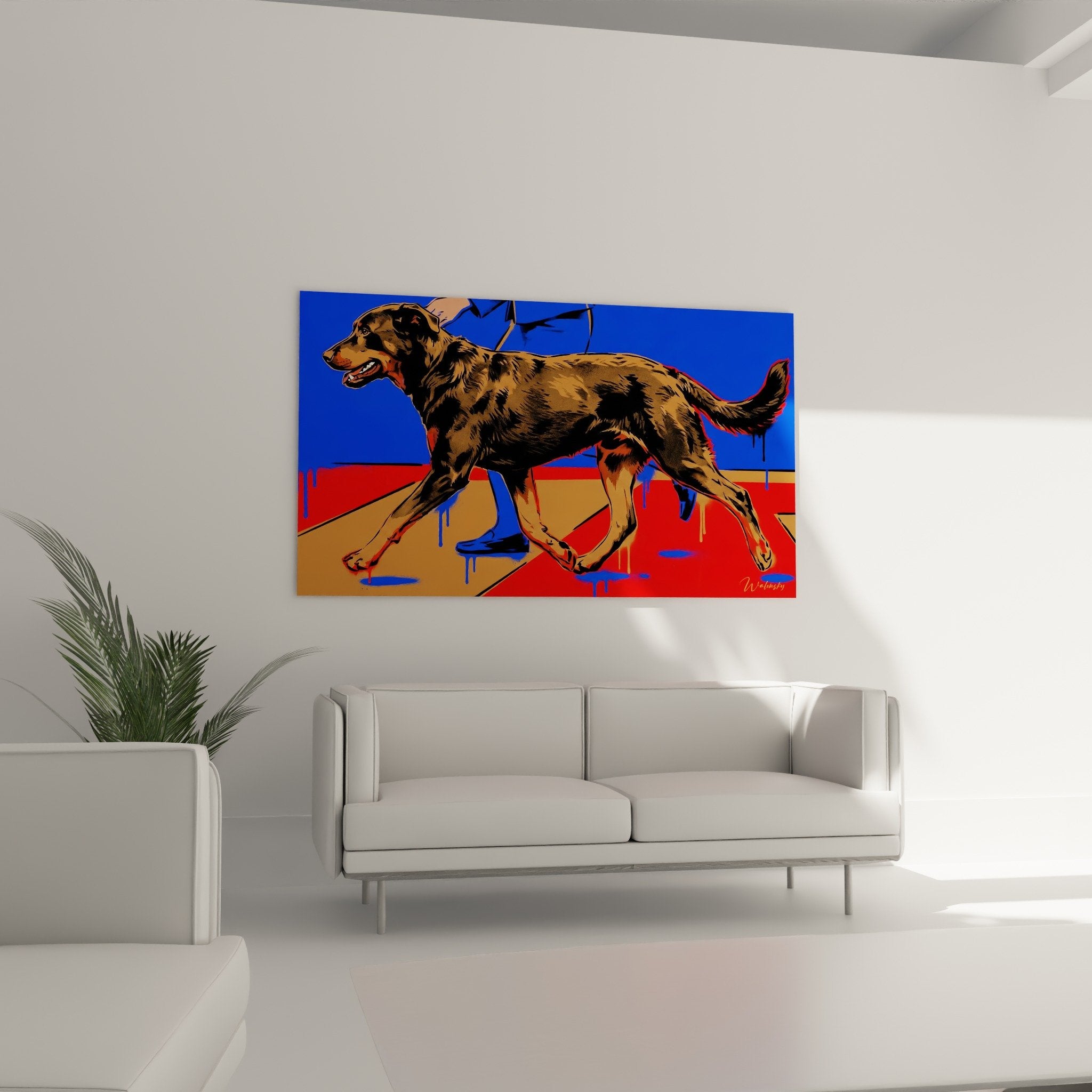 Beaucerondetail Kunstwerk lebendige Farben realistisches Fell moderner Street-Art-Stil Farbverlauf