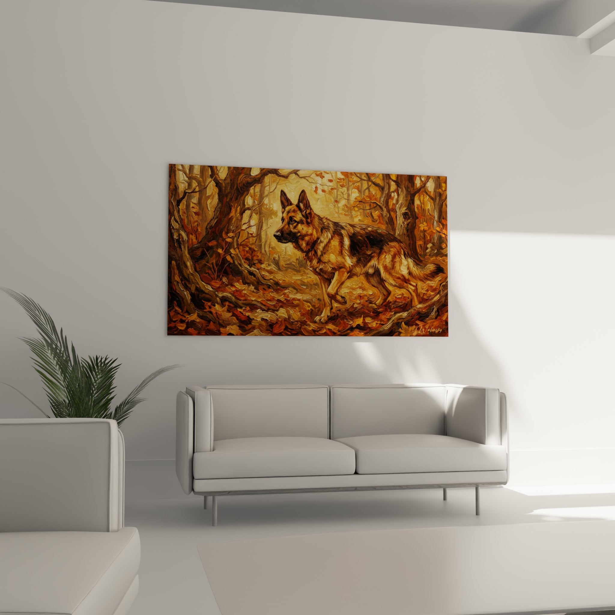 german shepherd painting detail textured brushstrokes fur wild tones copper hues