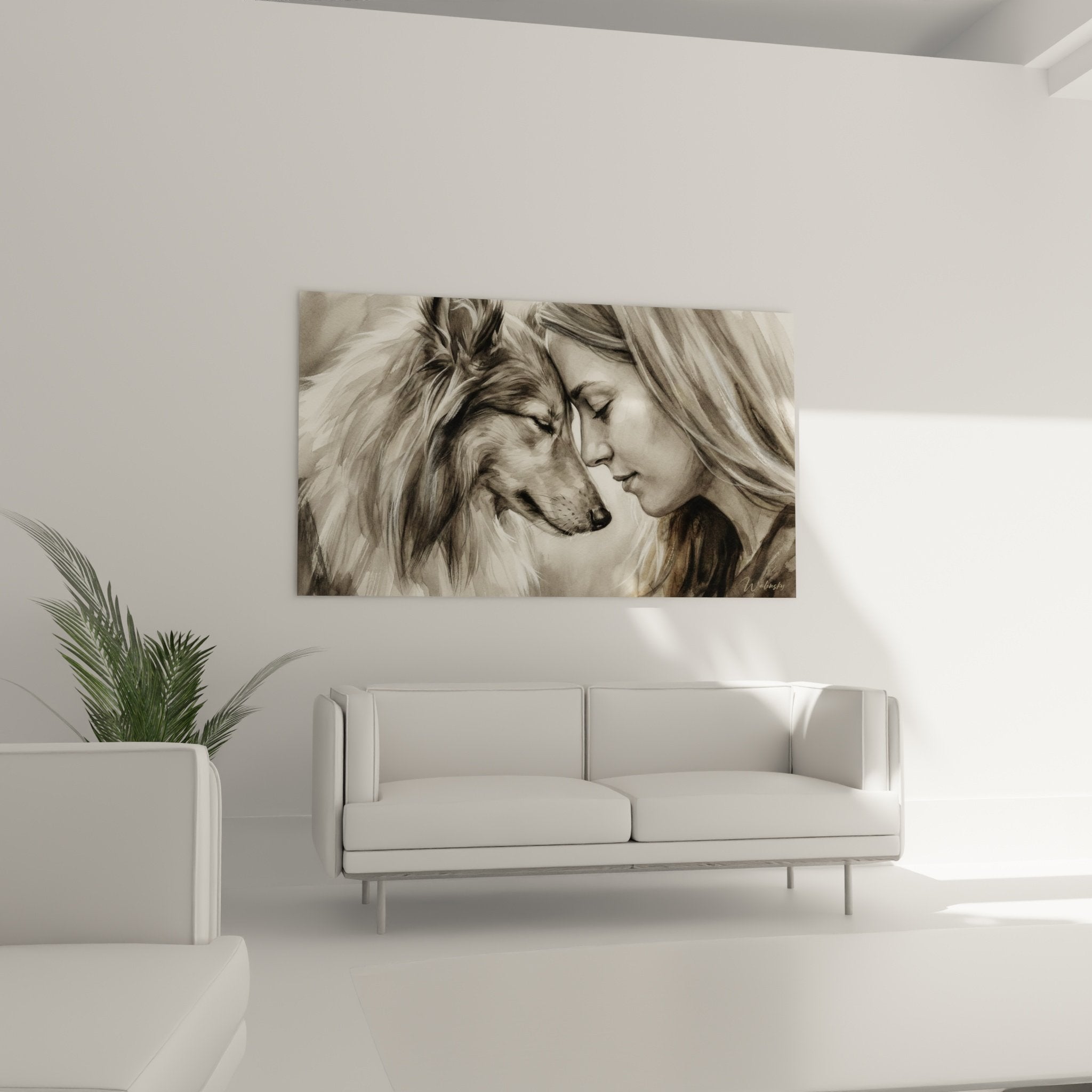 Detail peinture berger des shetland pelage soyeux tons beiges ocre