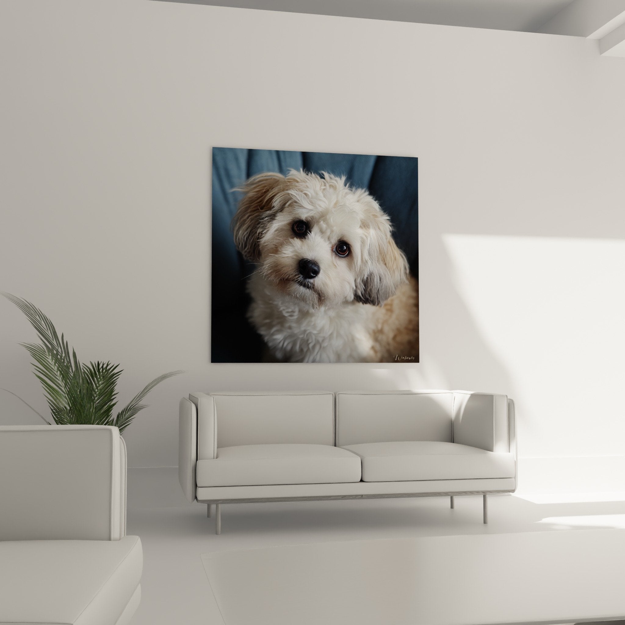 Gros plan portrait Bichon Havanais detail pelage soyeux creme texture naturelle regard expressif brun