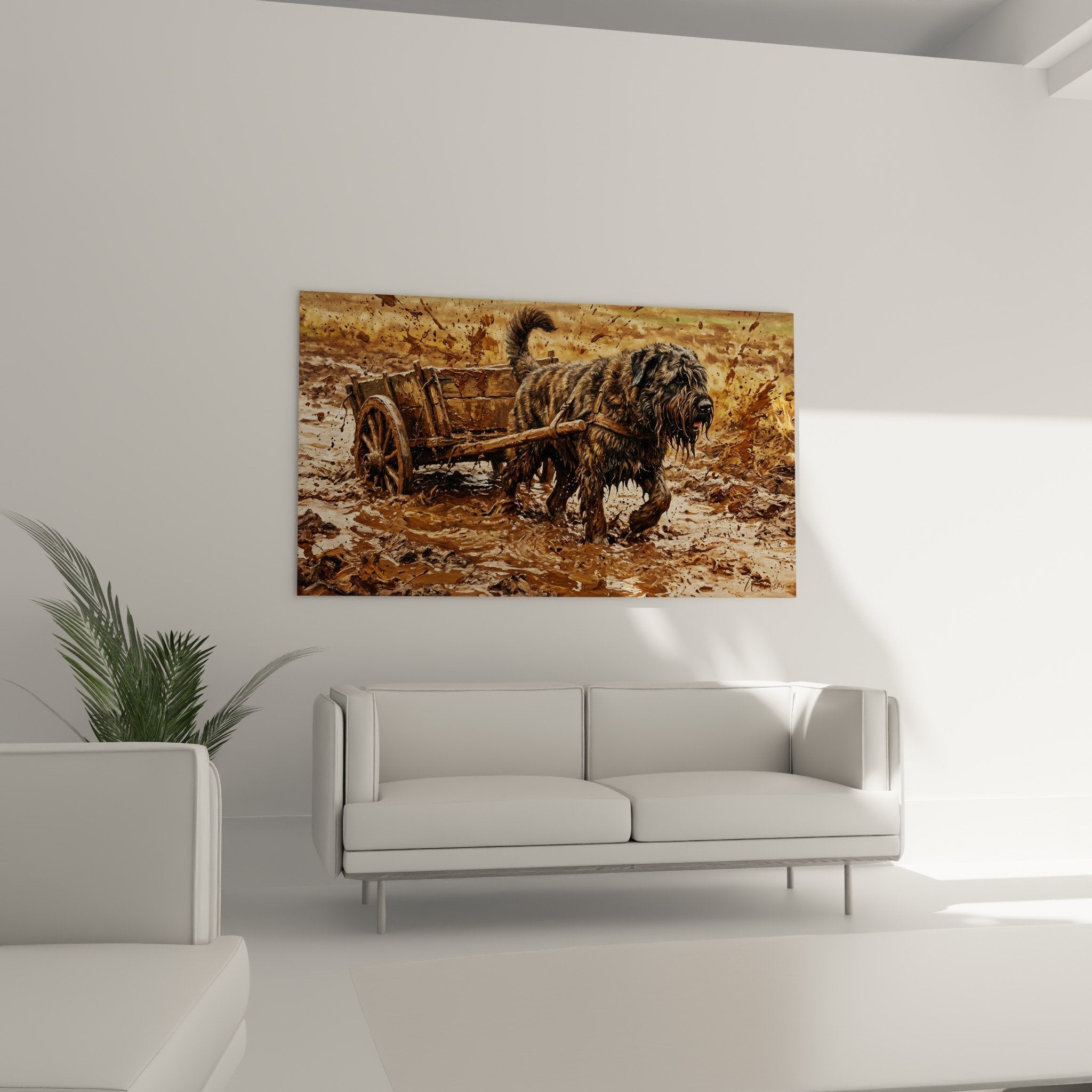 Dettaglio quadro Bovaro delle Fiandre mantello scuro, texture fango schizzi realismo affascinante