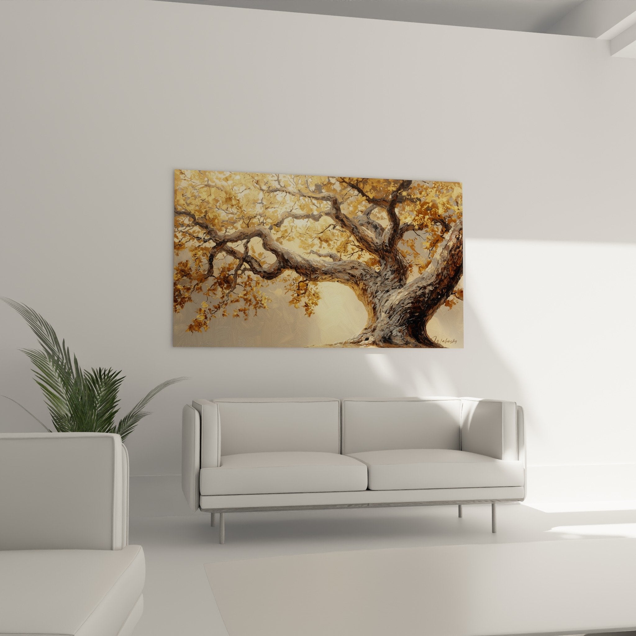 detail branches tree of life textured sculpted bark gilded foliage refined pictorial technique