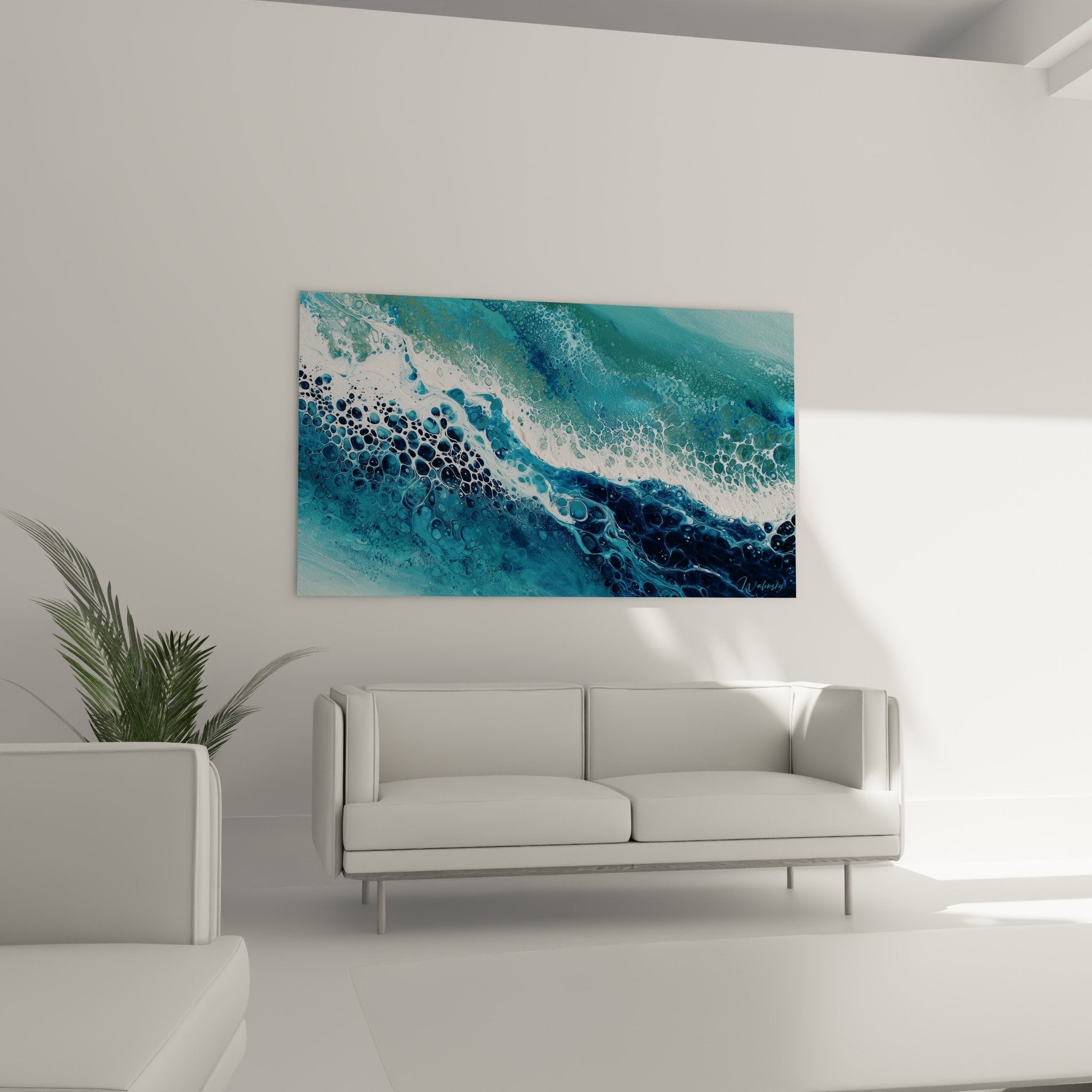 Detail texture bulles organiques dorees vagues turquoise blanc art moderne feng shui eau
