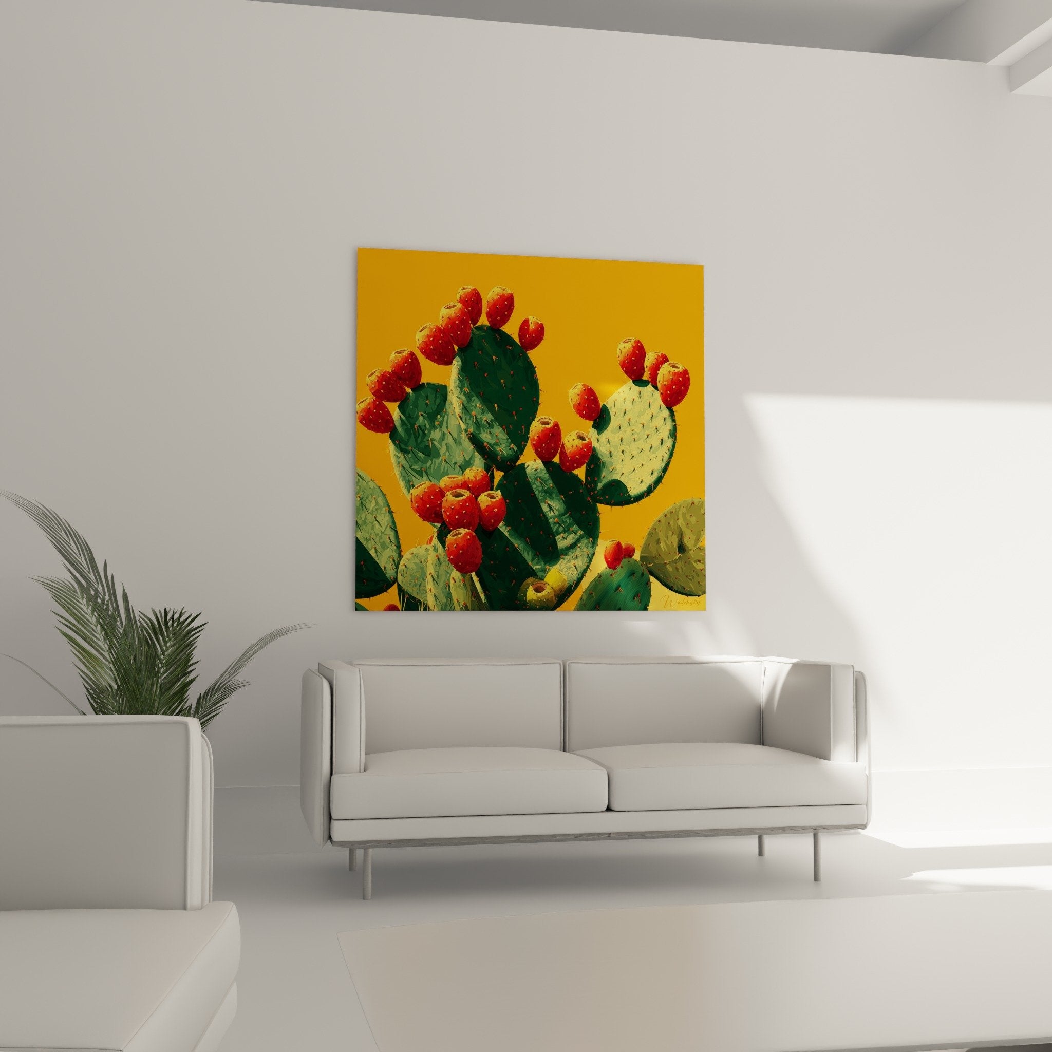 Detail cactus geometrique fruits barbarie rouge orange epines stylisation cubiste