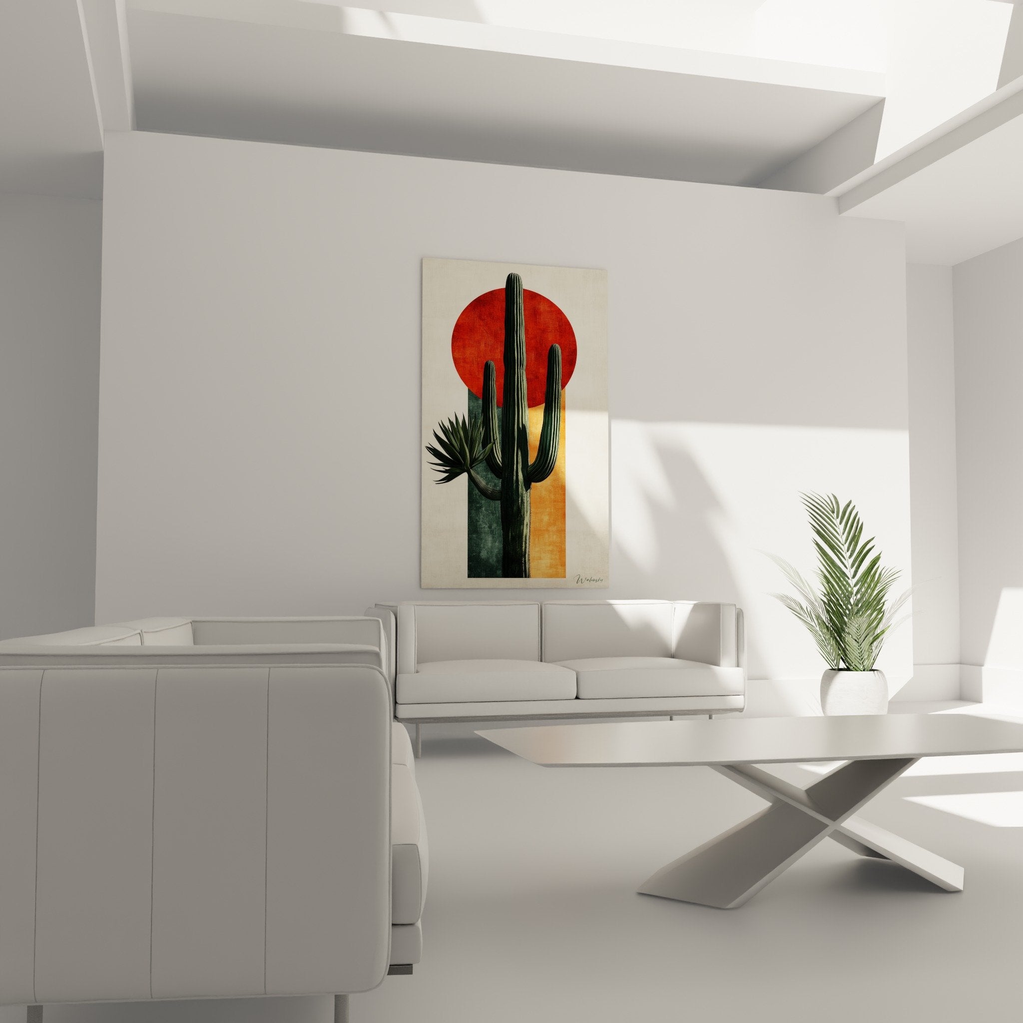 detail tableau cactus saguaro vert geometrique texture peinture moderne desert americain zoom
