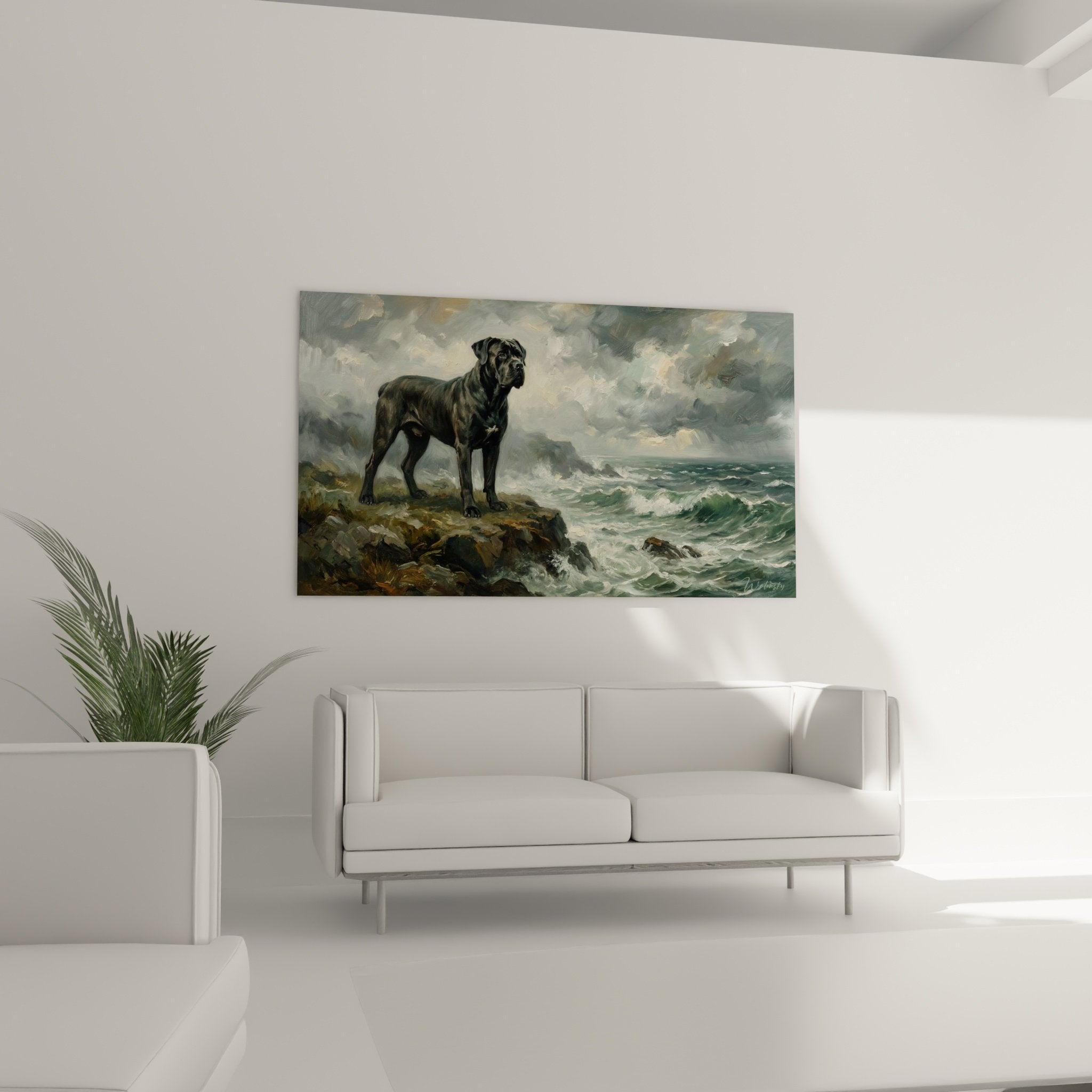 Détail tableau Cane Corso pelage noir reflets anthracite technique picturale