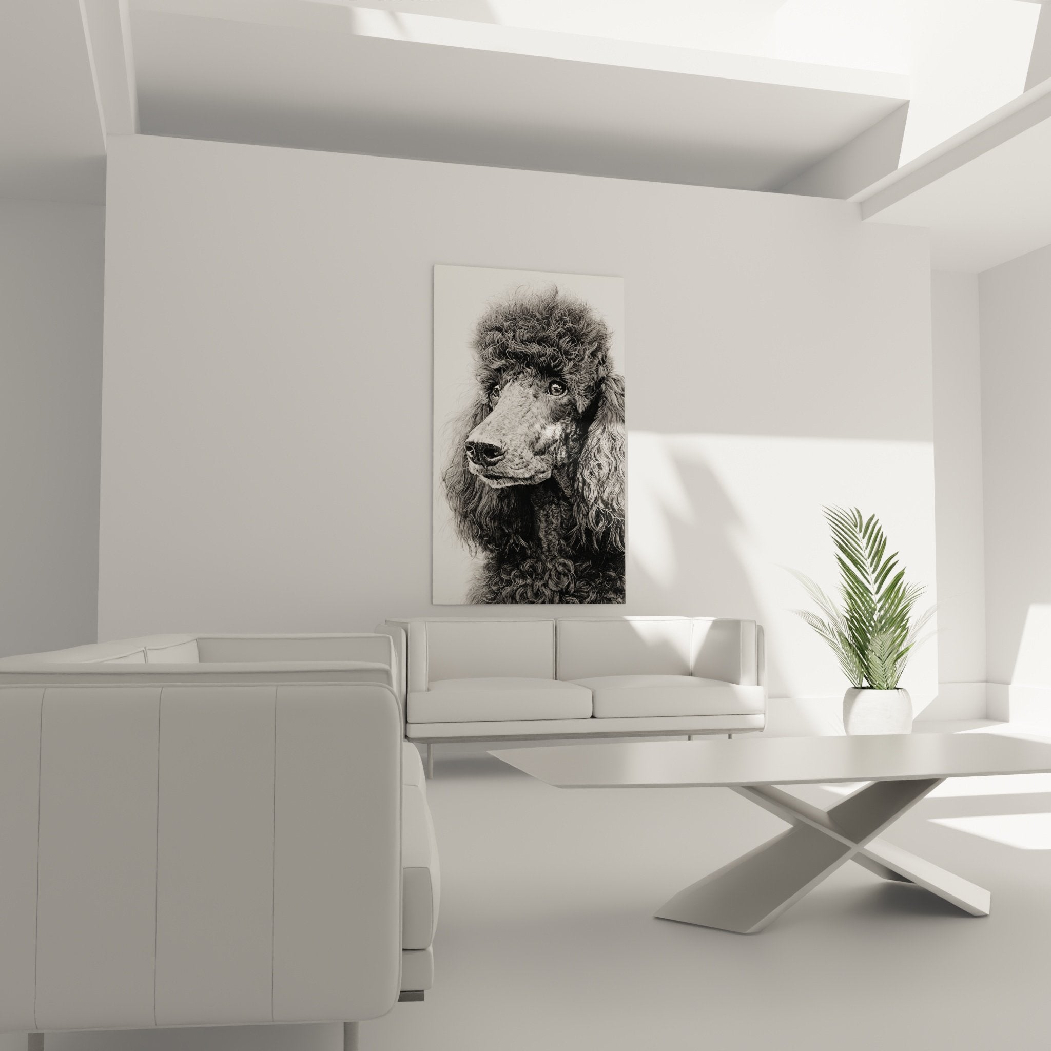 Detailporträt Pudel schwarze Locken Fellstruktur ausdrucksstarke Augen Tierkunst