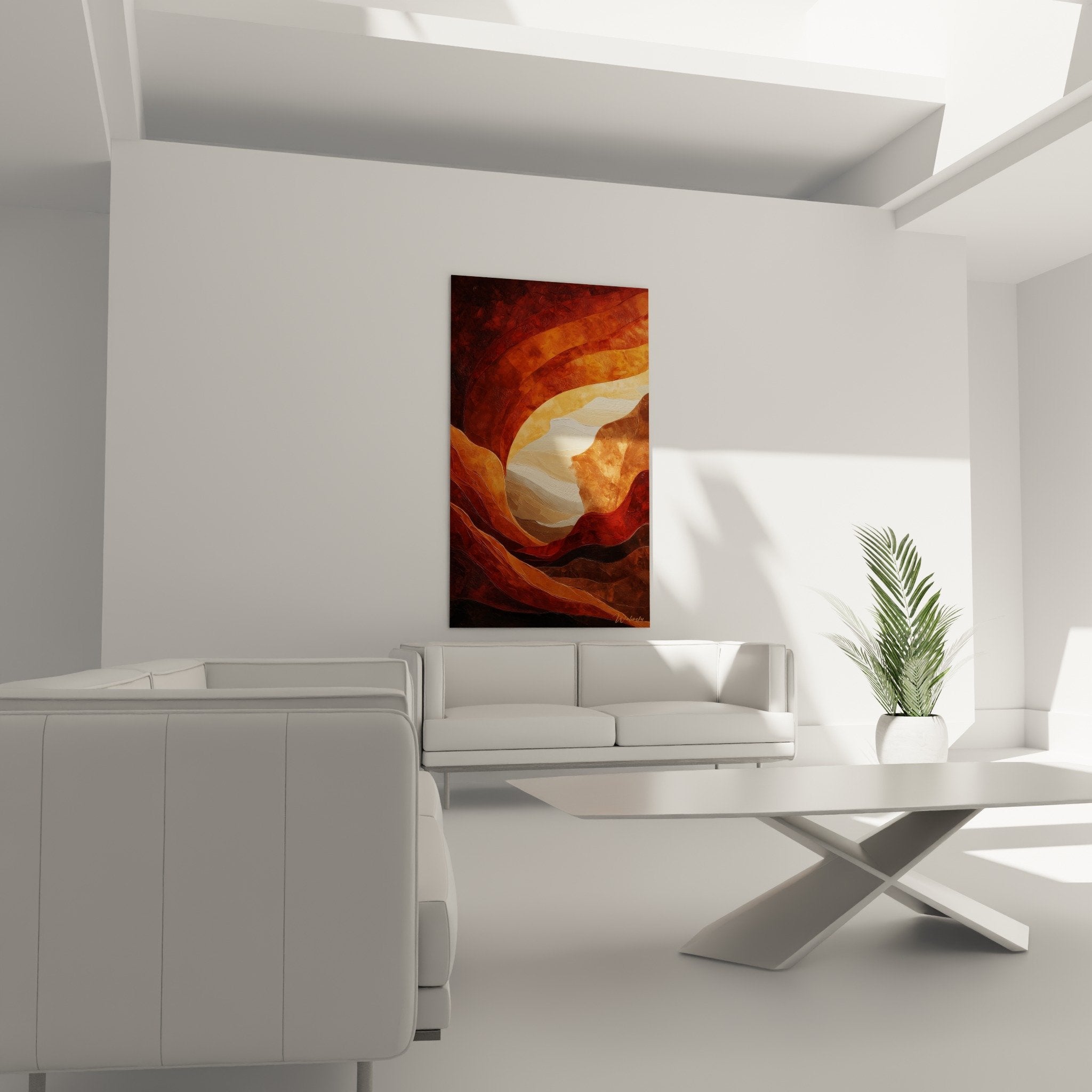 Detail rapproche tableau canyon textures striees roche couleurs ocre rouge orange beige feng shui centre terre