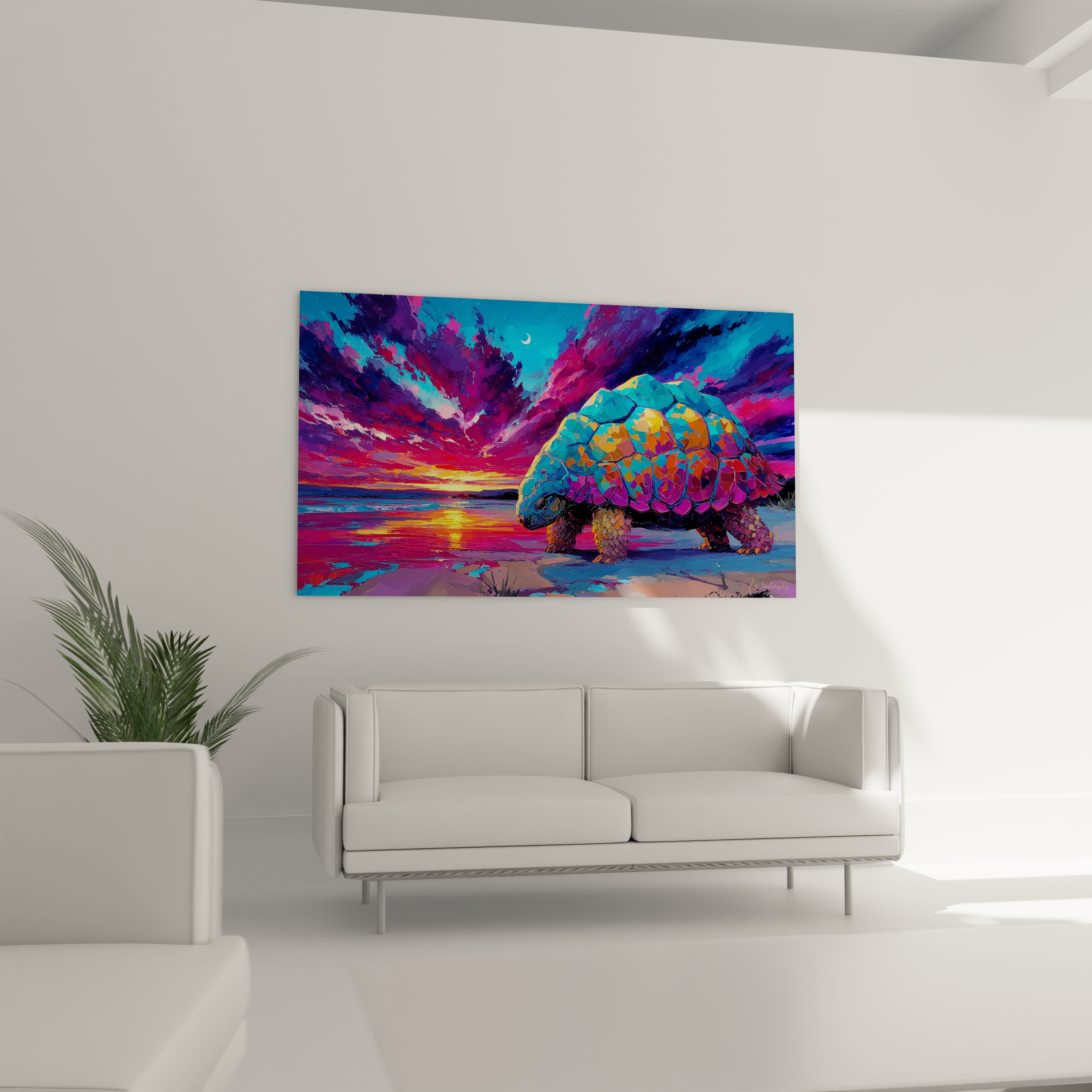 Gros plan détails carapace tortue géante aux couleurs irisées tableau art fantastique