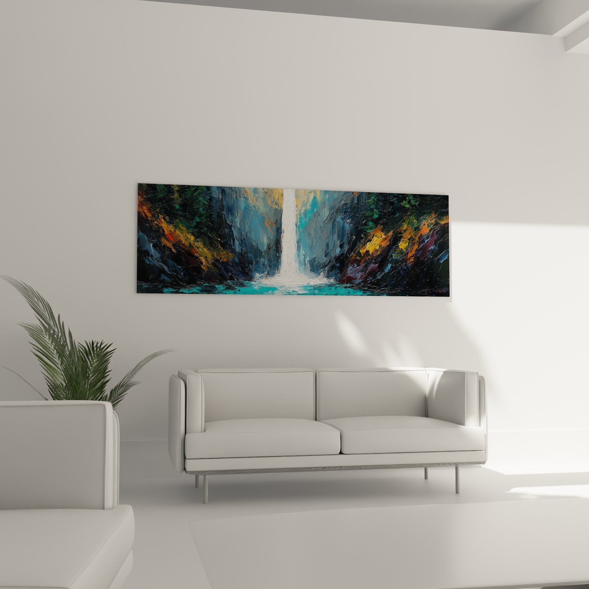 White waterfall detail turquoise splashes golden rocks - Feng shui North Water