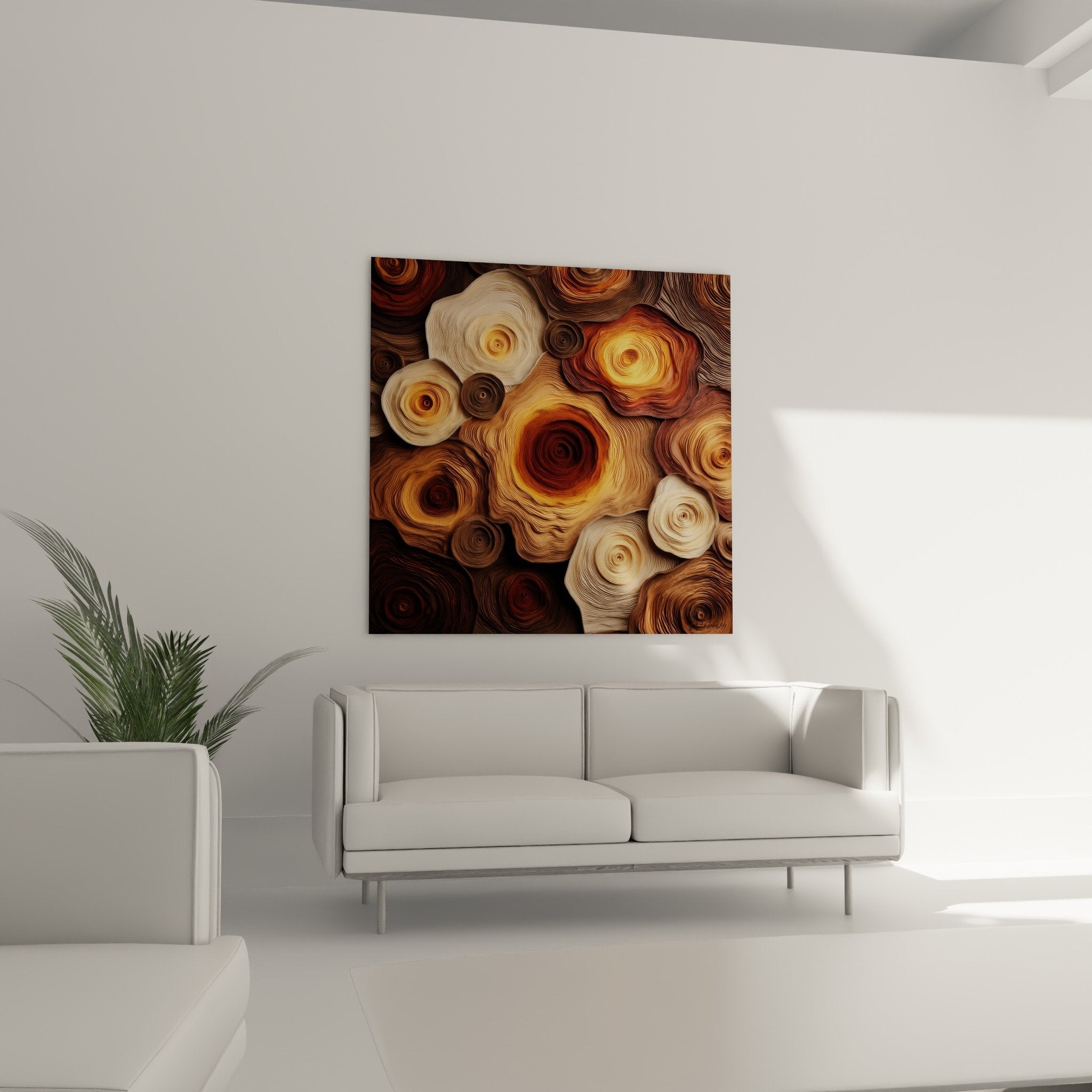 Detail concentric circles natural wood growth rings organic texture ochre caramel tones
