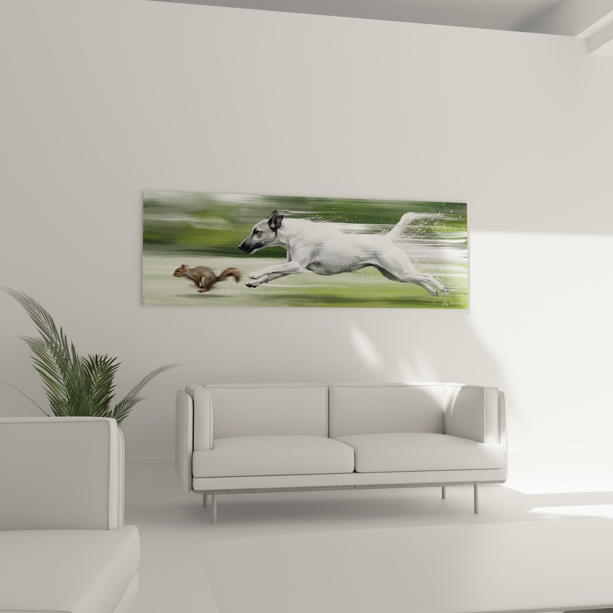 Détail tableau chien blanc mouvement artistique flou photographique contemporain