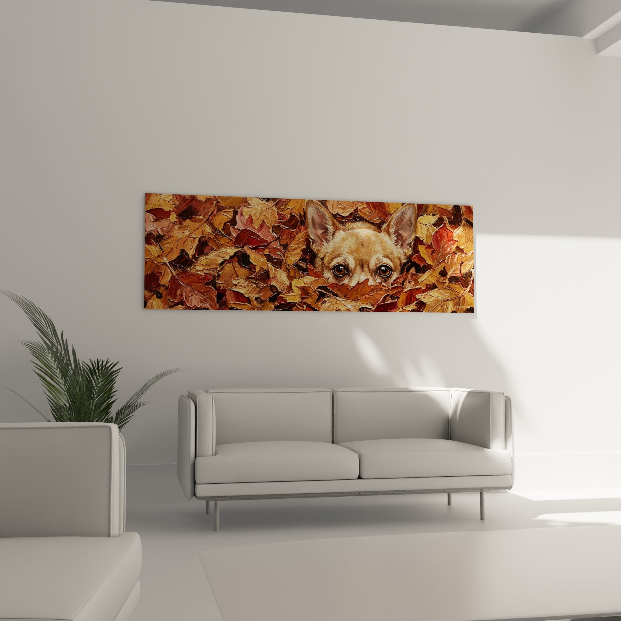 detail chihuahua yeux noirs expressifs pelage fauve technique empate feuilles mortes tons cuivre rouille