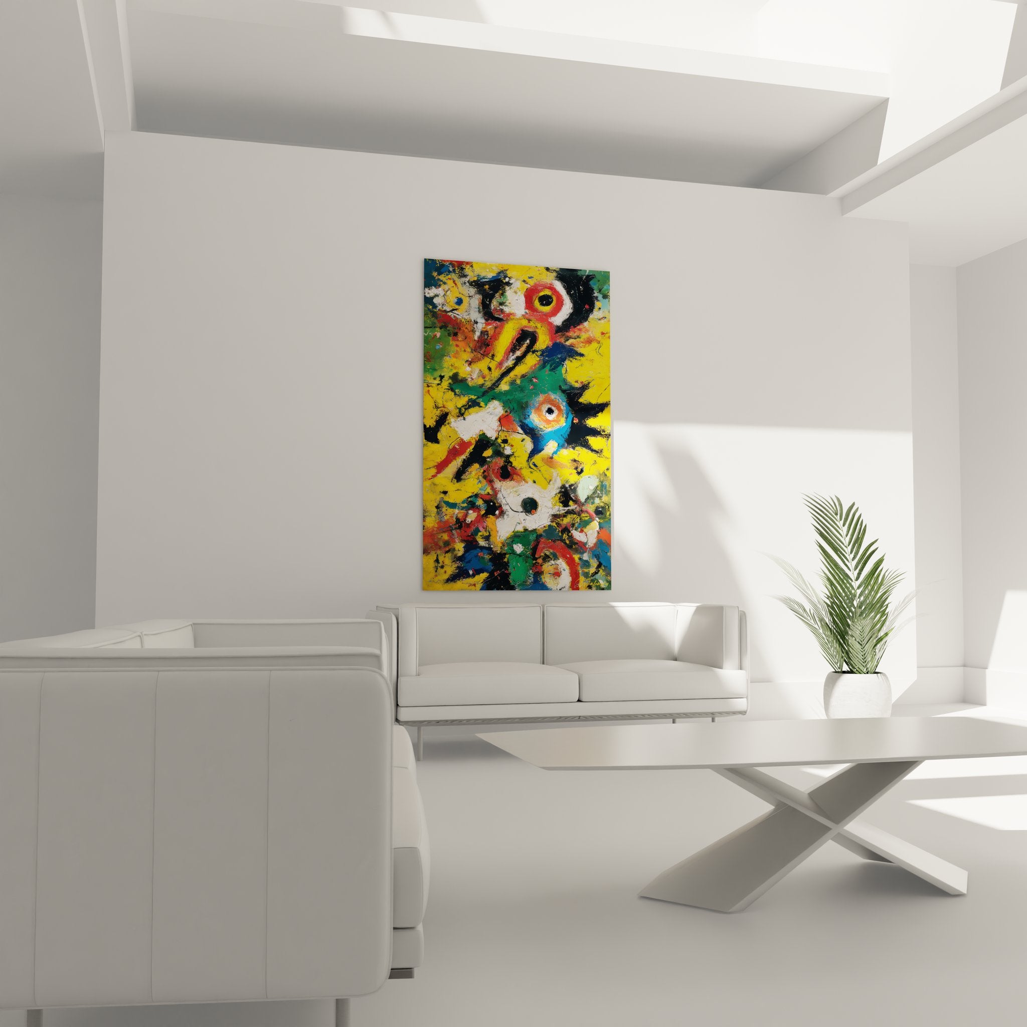 Détail gros plan tableau abstrait moderne technique empâtement couleurs vibrantes