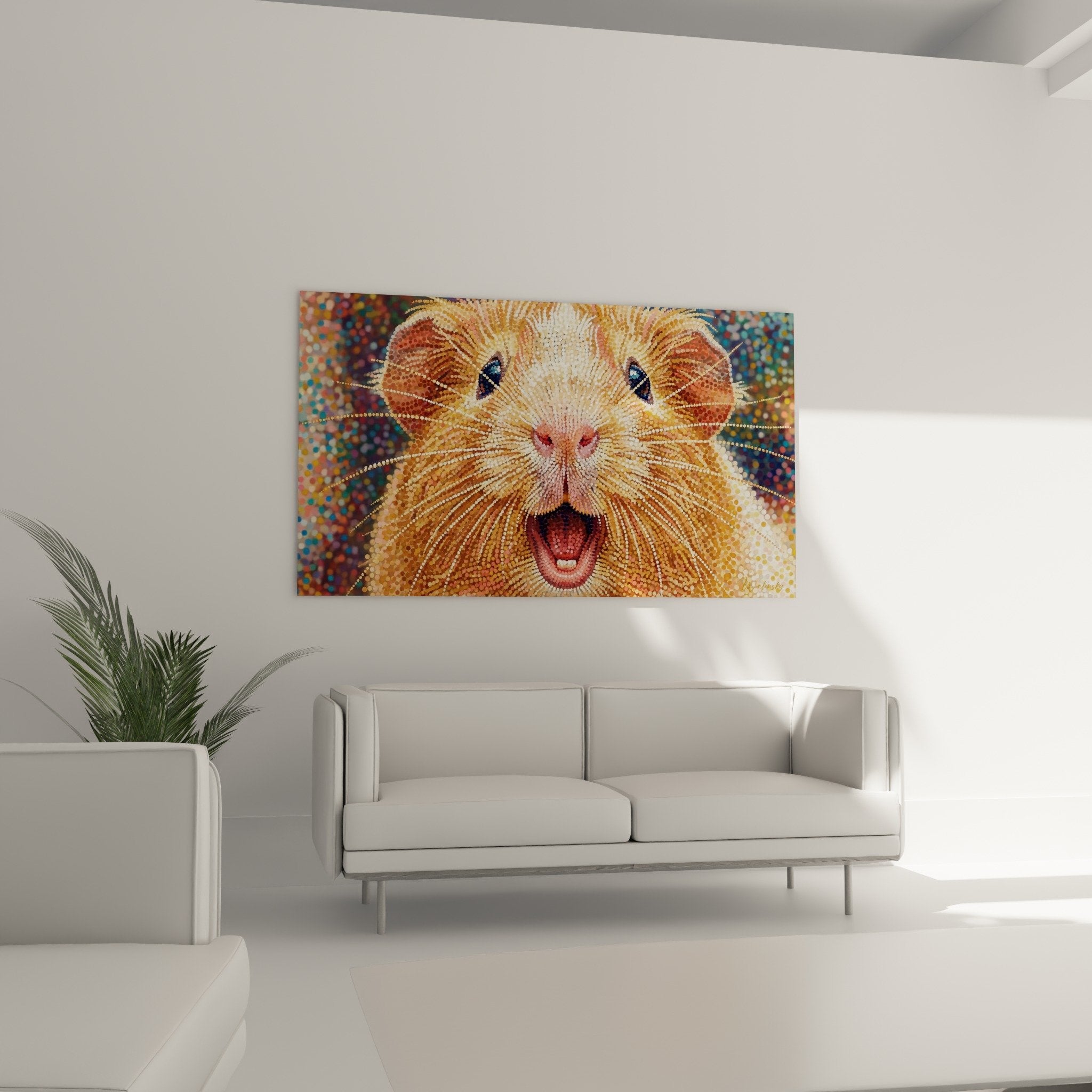Pointillistisches Meerschweinchen-Detail in goldenen und kupfertönen mit glitzernder Textur Wandkunst
