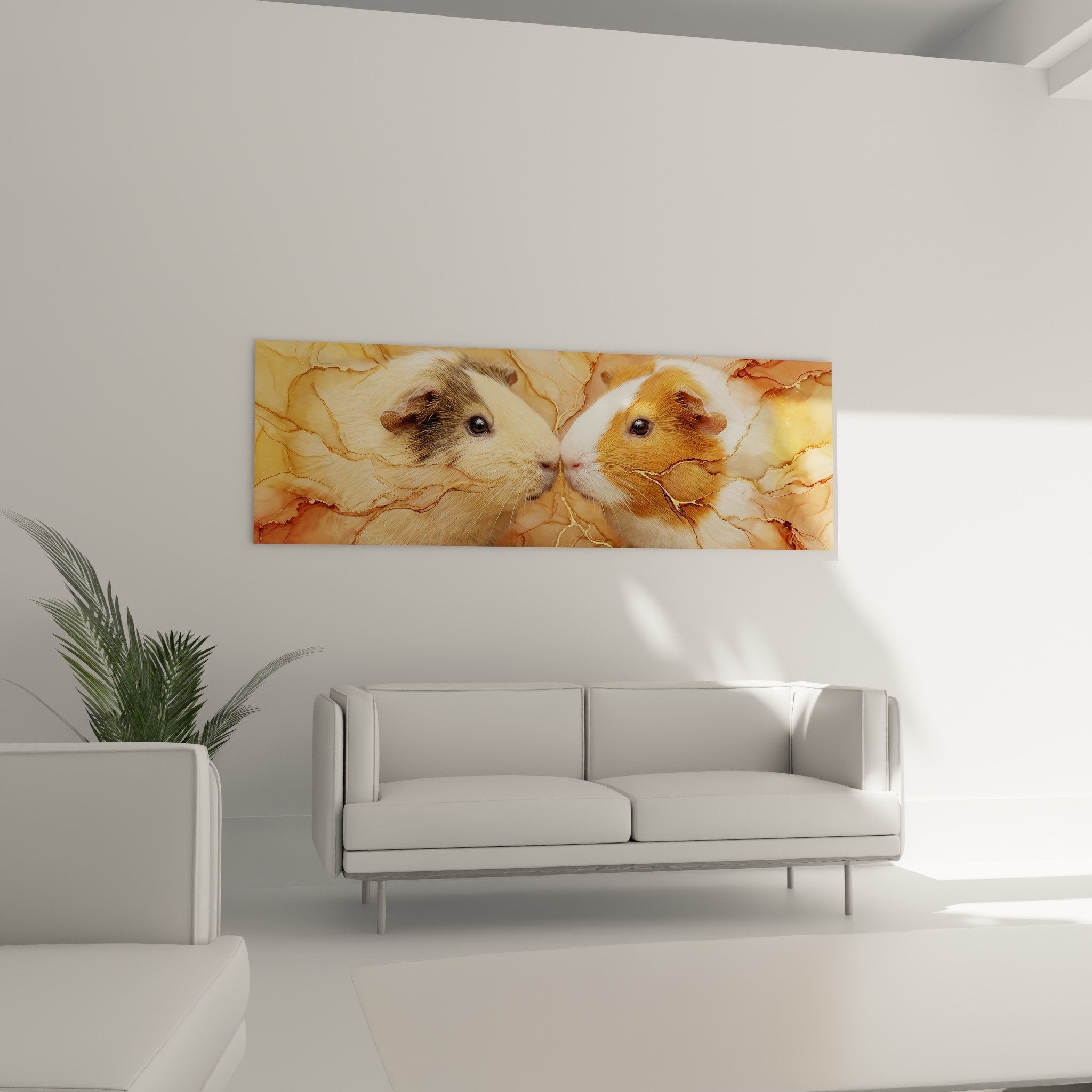 Detail Gemälde Meerschweinchen rotbraunes weißes beiges Fell marmorierter goldener Hintergrund künstlerische Textur