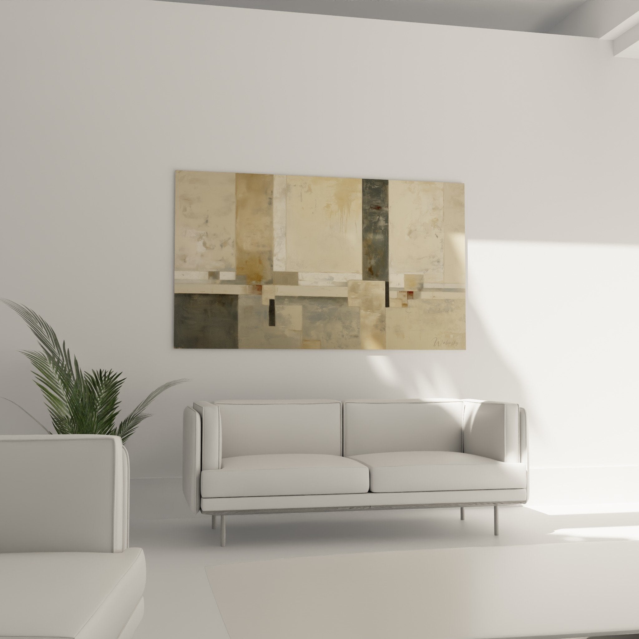 Detail of beige abstract composition, translucent overlays and geometric textures