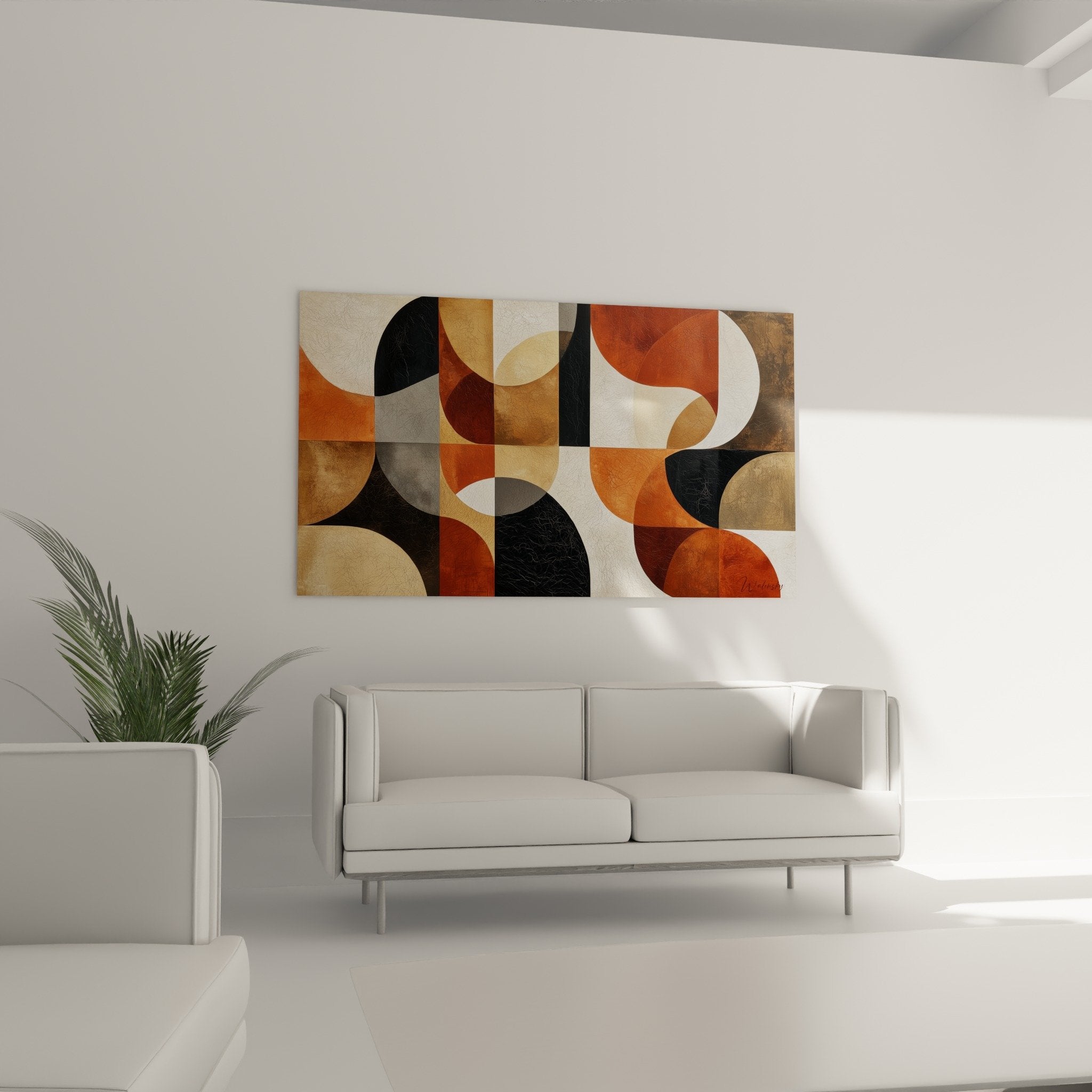 abstract composition detail circular shapes ochre beige black modern textured feng shui earth tones