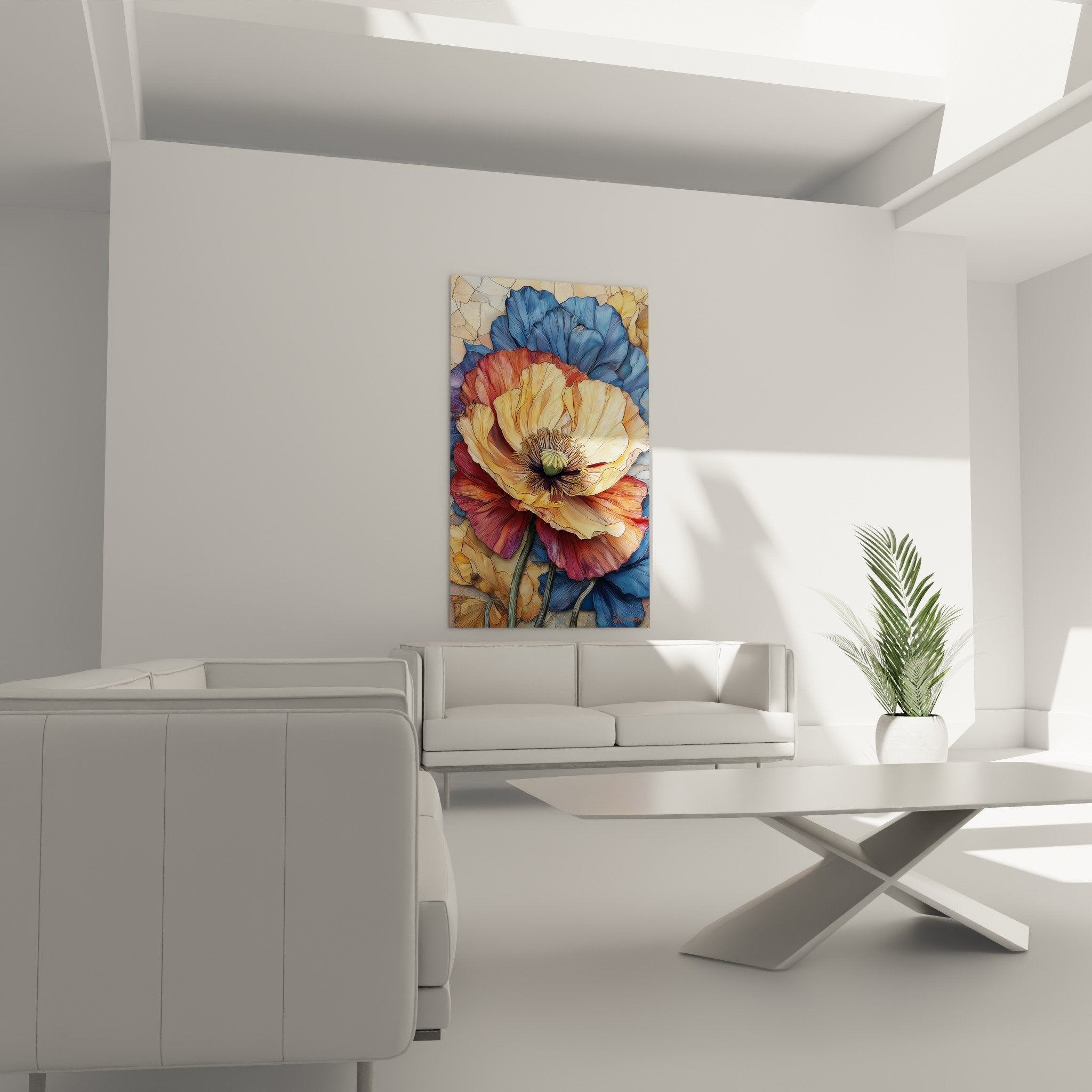 Artistic poppy detail golden petals black heart, contemporary floral texture close-up wall art