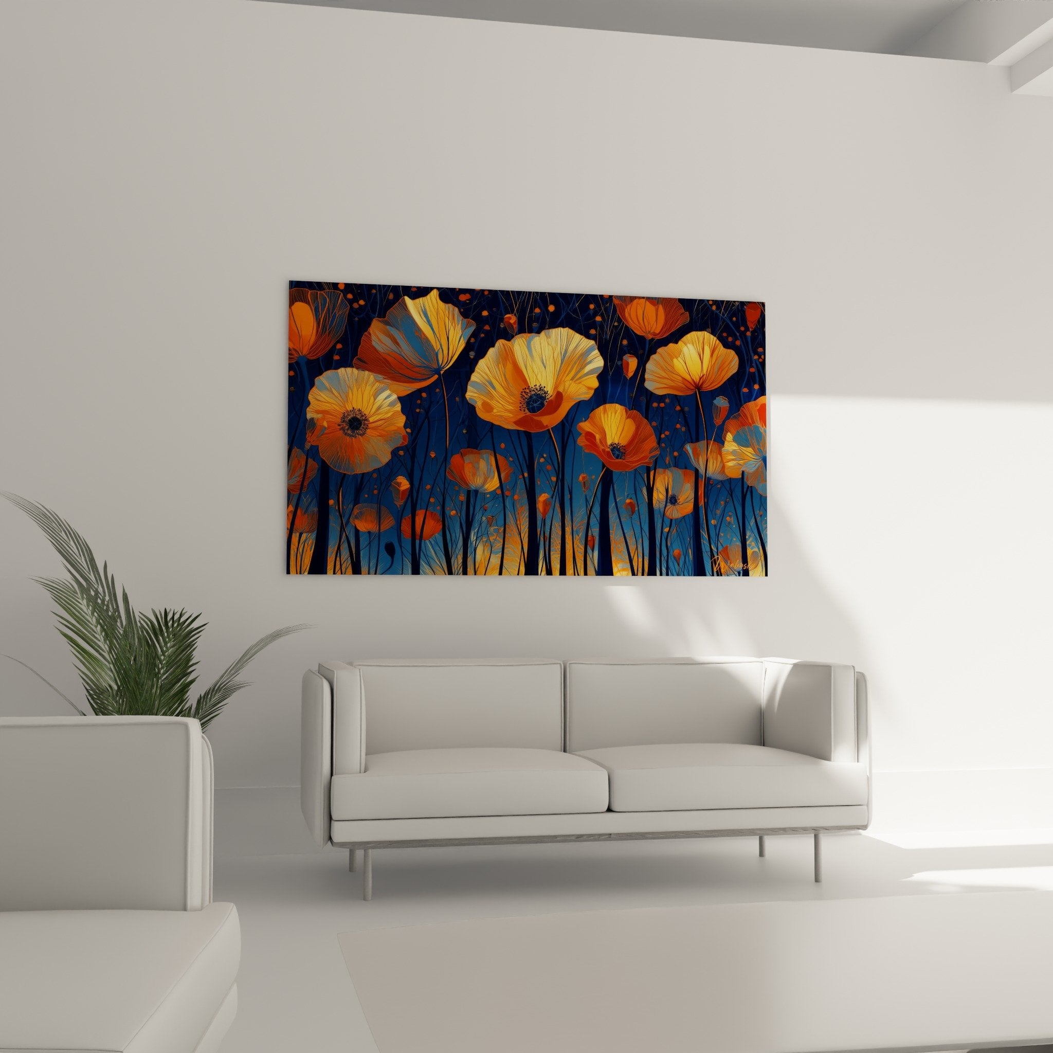 Détail coquelicots orange lumineux pétales graphiques style moderne