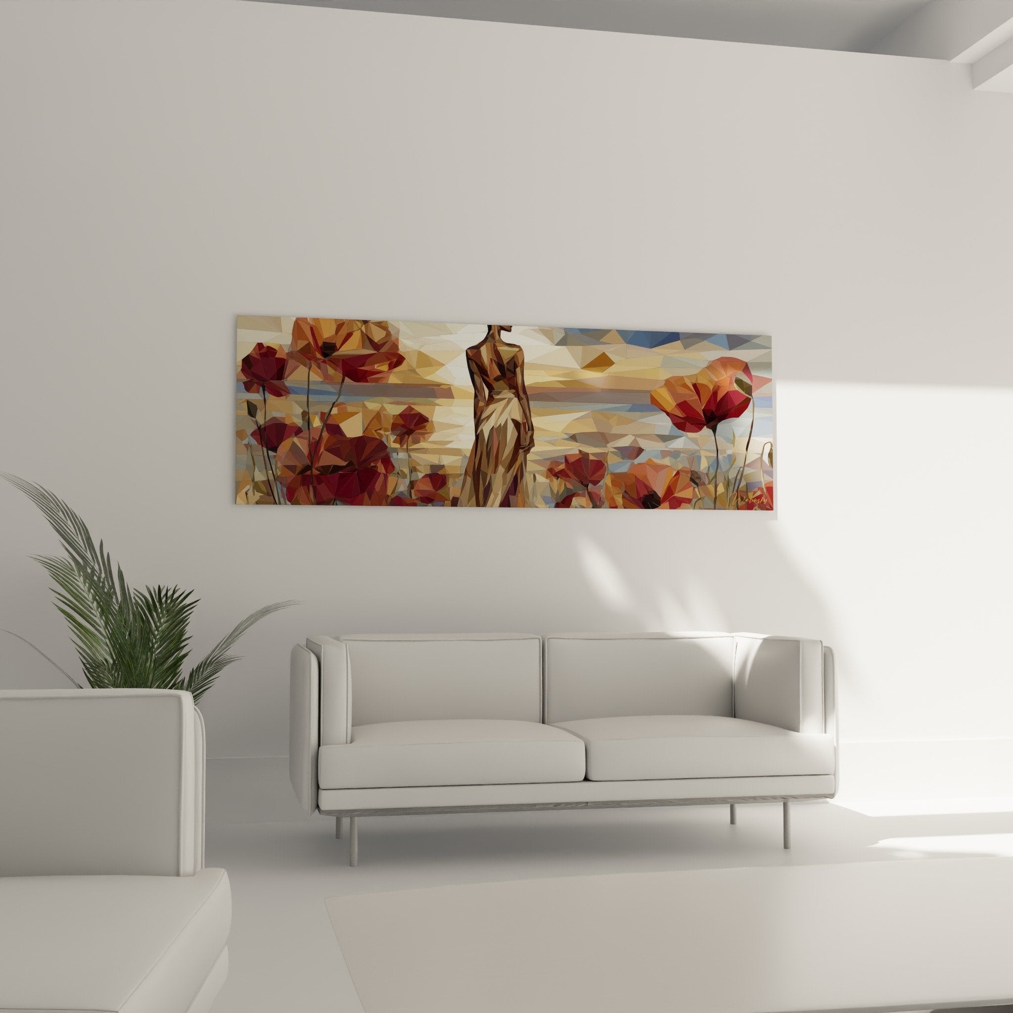 Detail geometrische Kunst rote Mohnblumen moderne Fragmentierung Mosaiktechnik zeitgenössisches Wandbild
