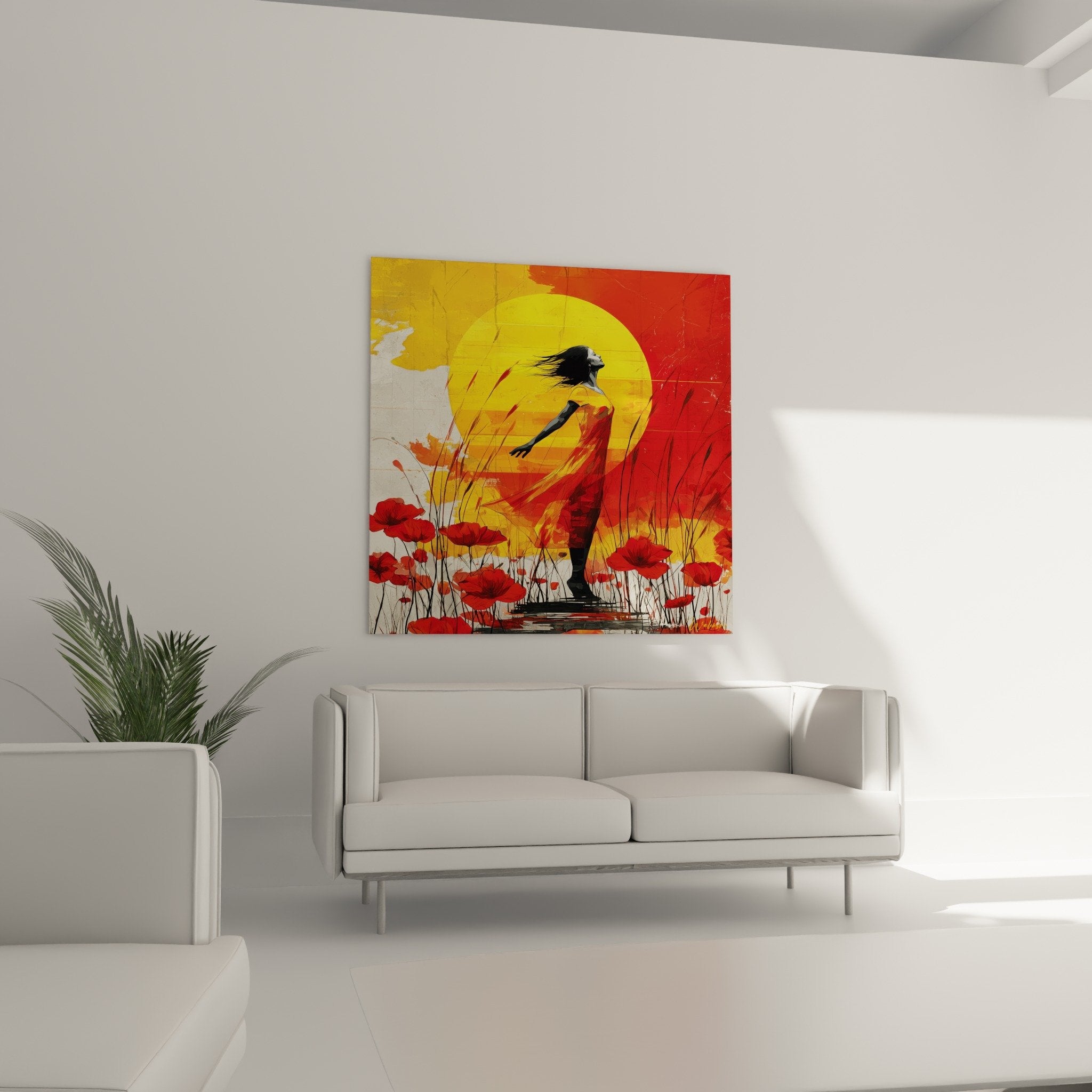 Detail texture craquelée tableau coquelicots rouges herbes sauvages peinture artistique moderne