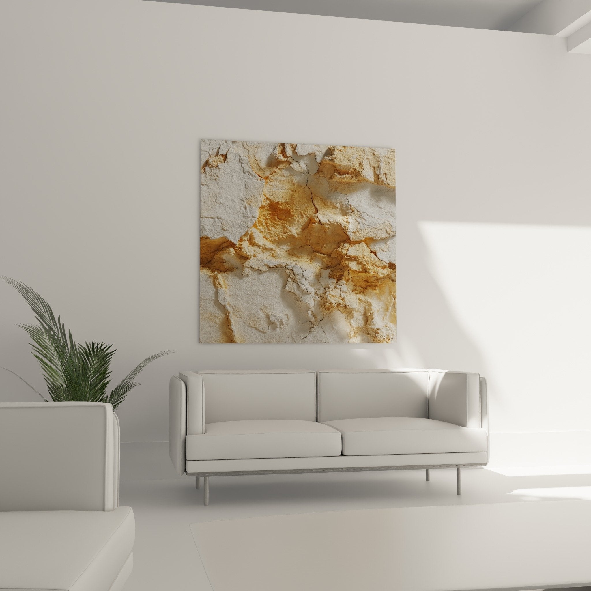 Détail craquelures tableau marbre abstrait, textures ocre et reliefs géologiques