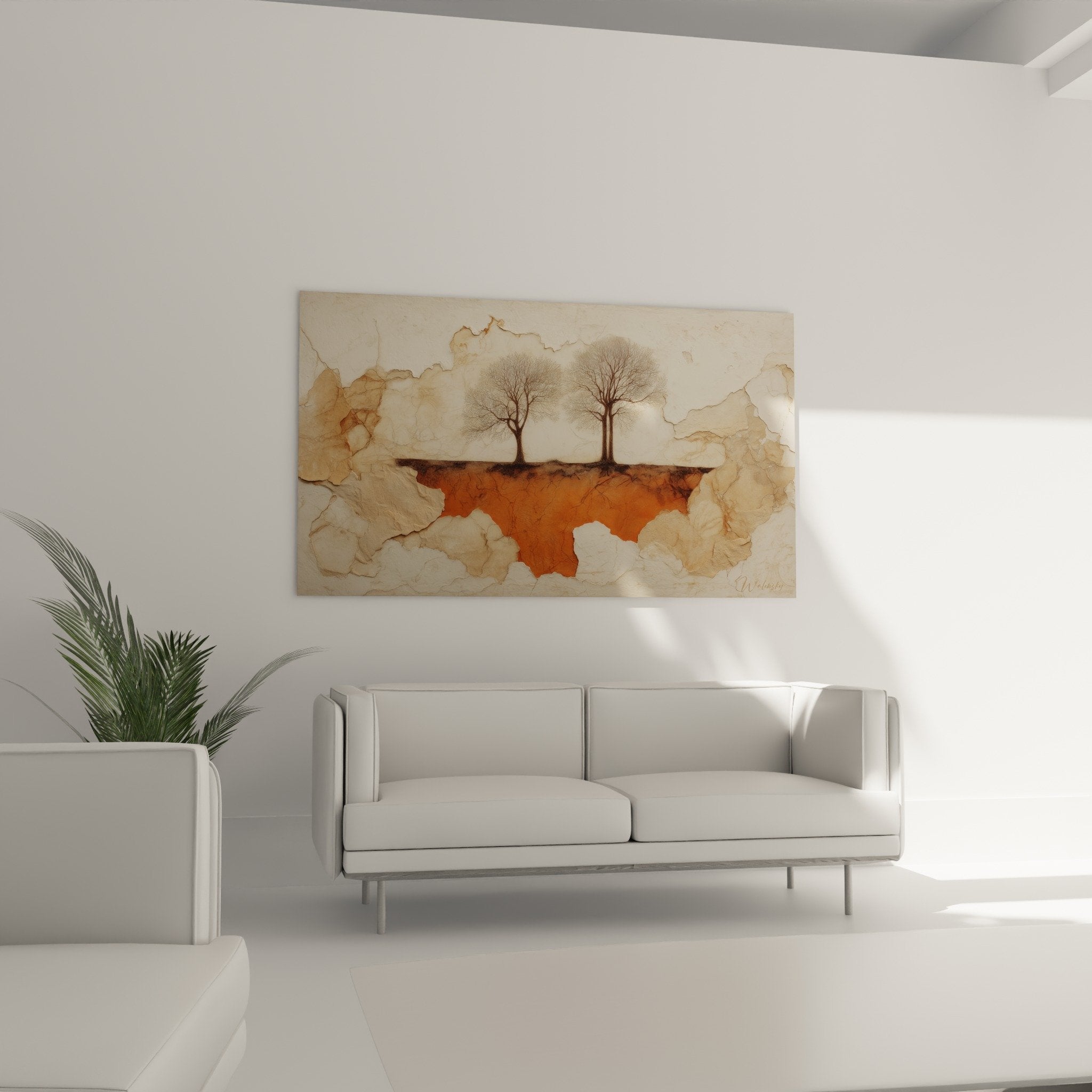 Natural crackle texture detail tree cliff ochre art canvas feng shui patina authentic