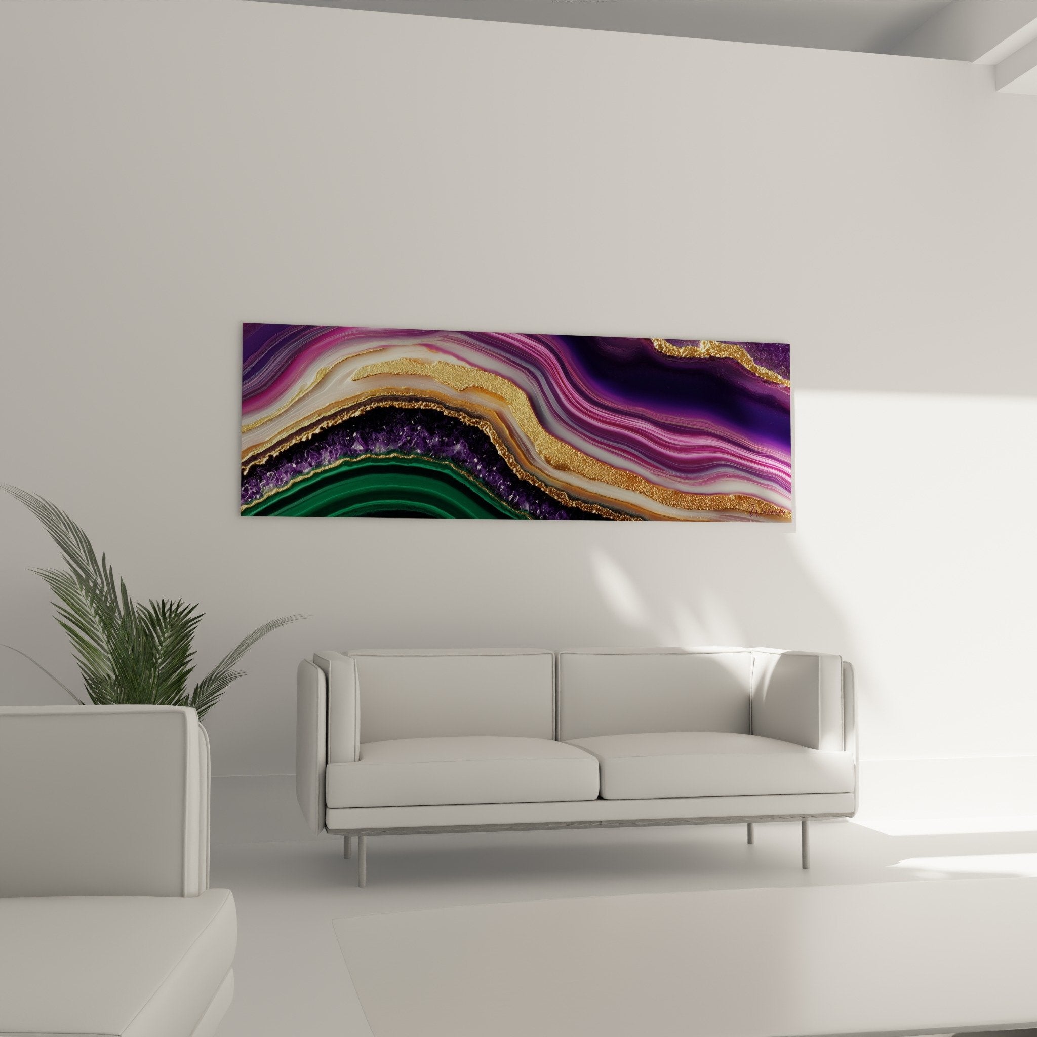 Détail cristaux améthyste violets et veines dorées texture minérale géode artistique