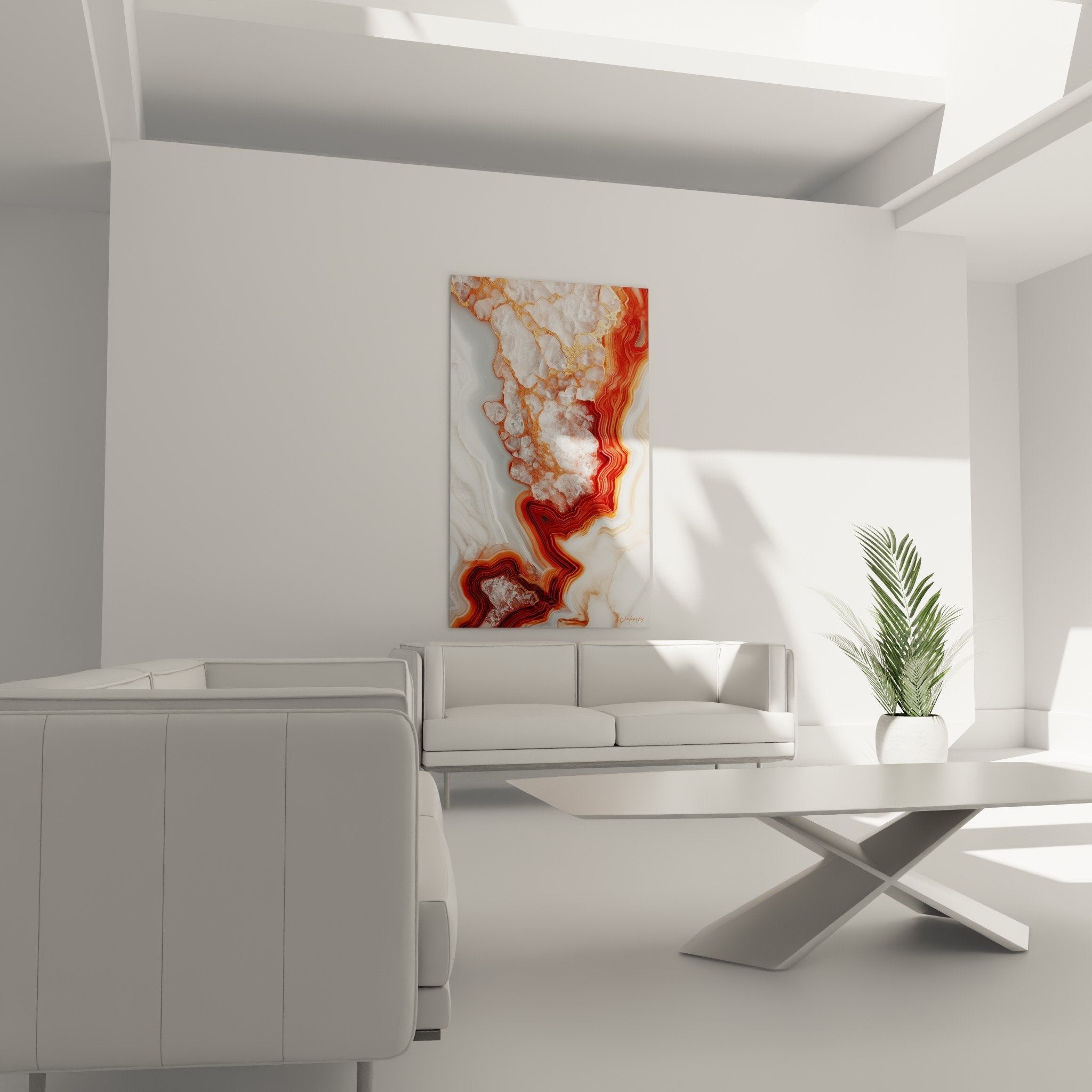 Détail rapproché cristallisations blanches nacrées veines dorées orange rouge texture marbre abstrait artistique