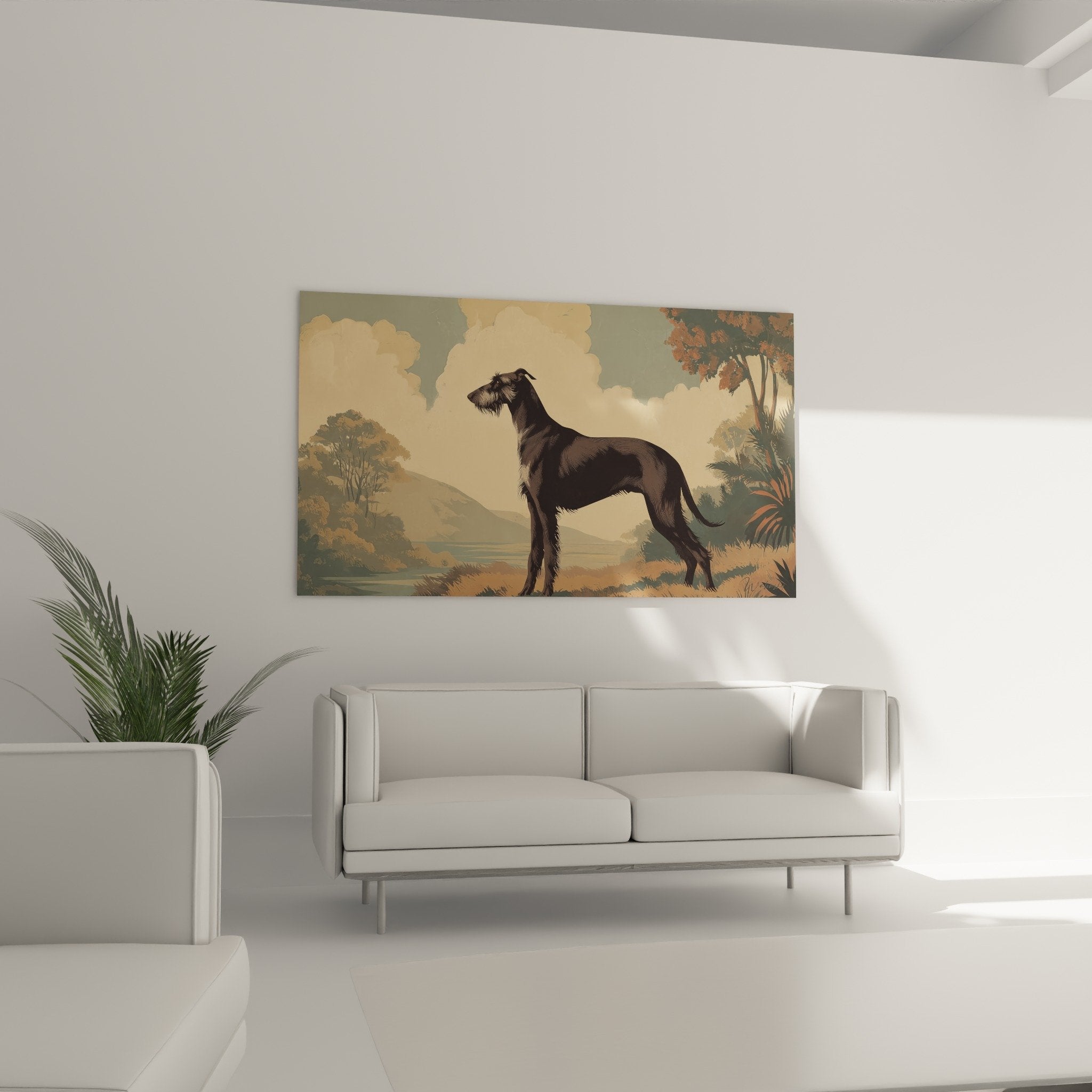 detail gemälde deerhound dunkles fell kontrast goldene landschaft künstlerische technik alter stich