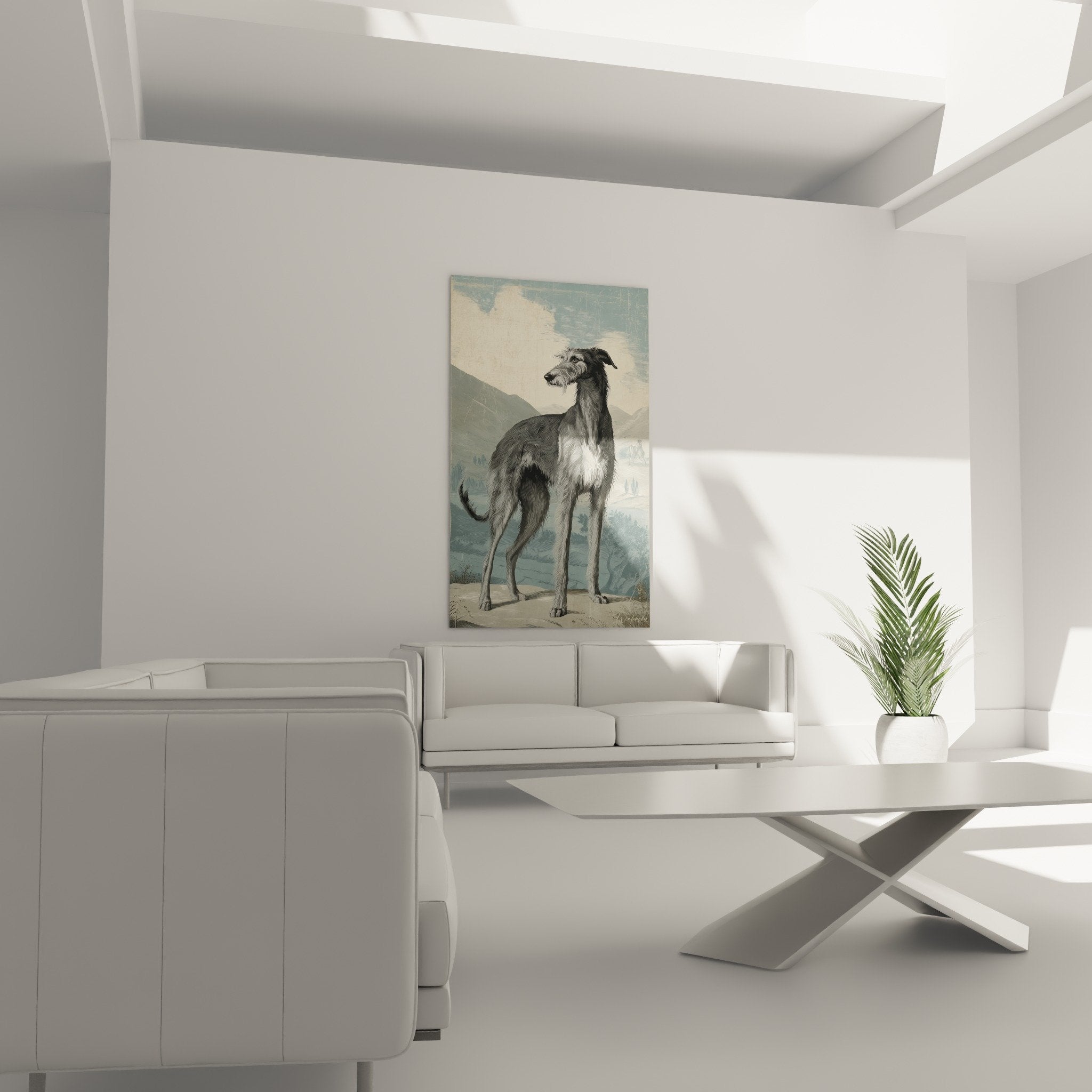 Detail Gemälde Deerhound raues graumeliertes Fell Feingraviertechnik realistische Haartextur