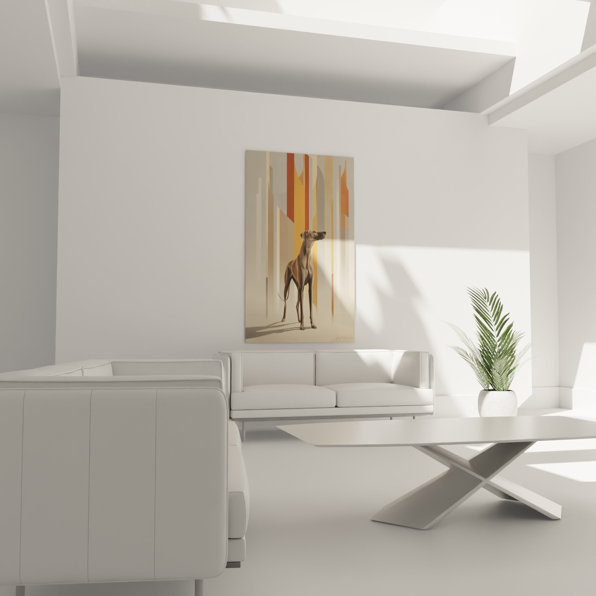 Detail Dogue Allemand geometrique facettes pelage brun beige art moderne