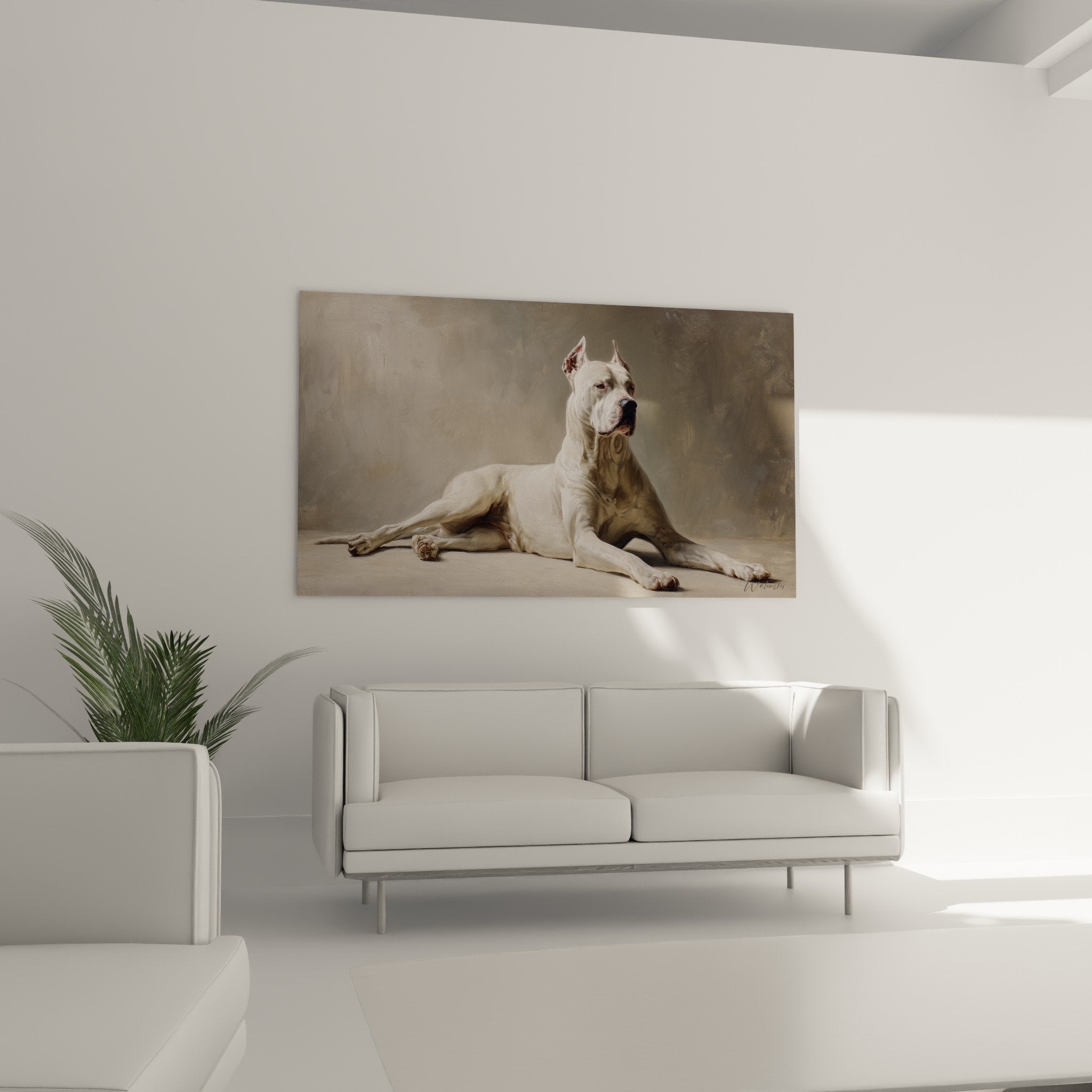 dettaglio quadro dogo argentino mantello bianco texture pittura realistica ritratto cane nobile