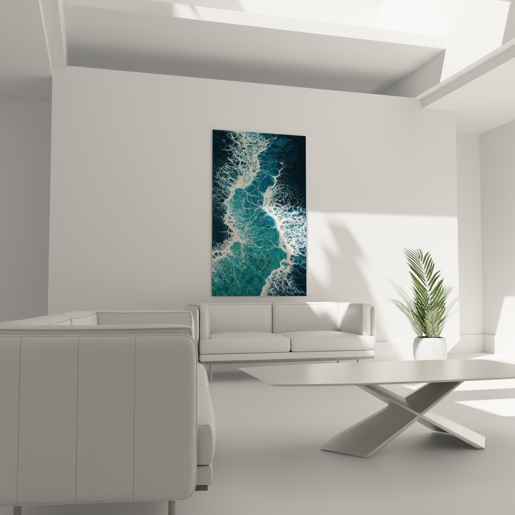 White foam detail on turquoise waves, realistic ocean texture feng shui North Water artwork