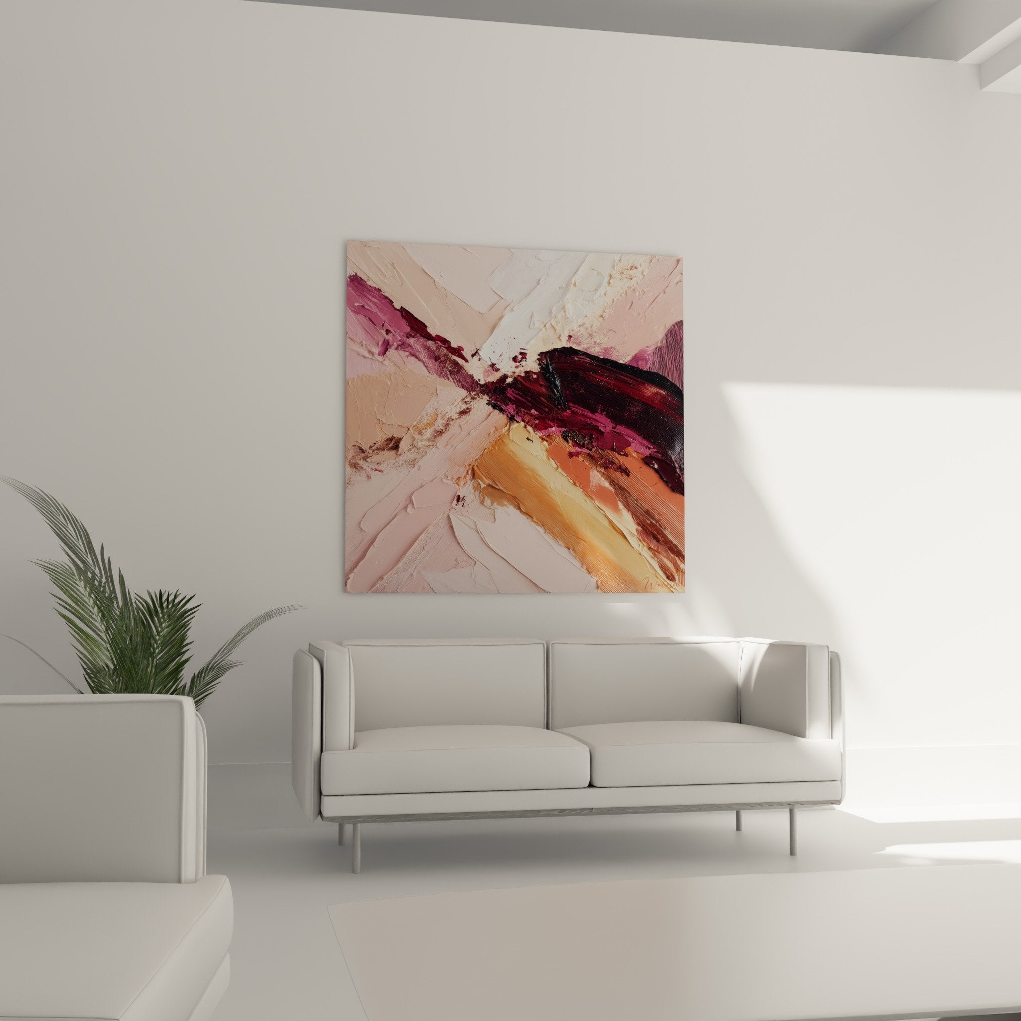 Abstract painting impasto detail pink purple orange - Textured relief feng shui artwork