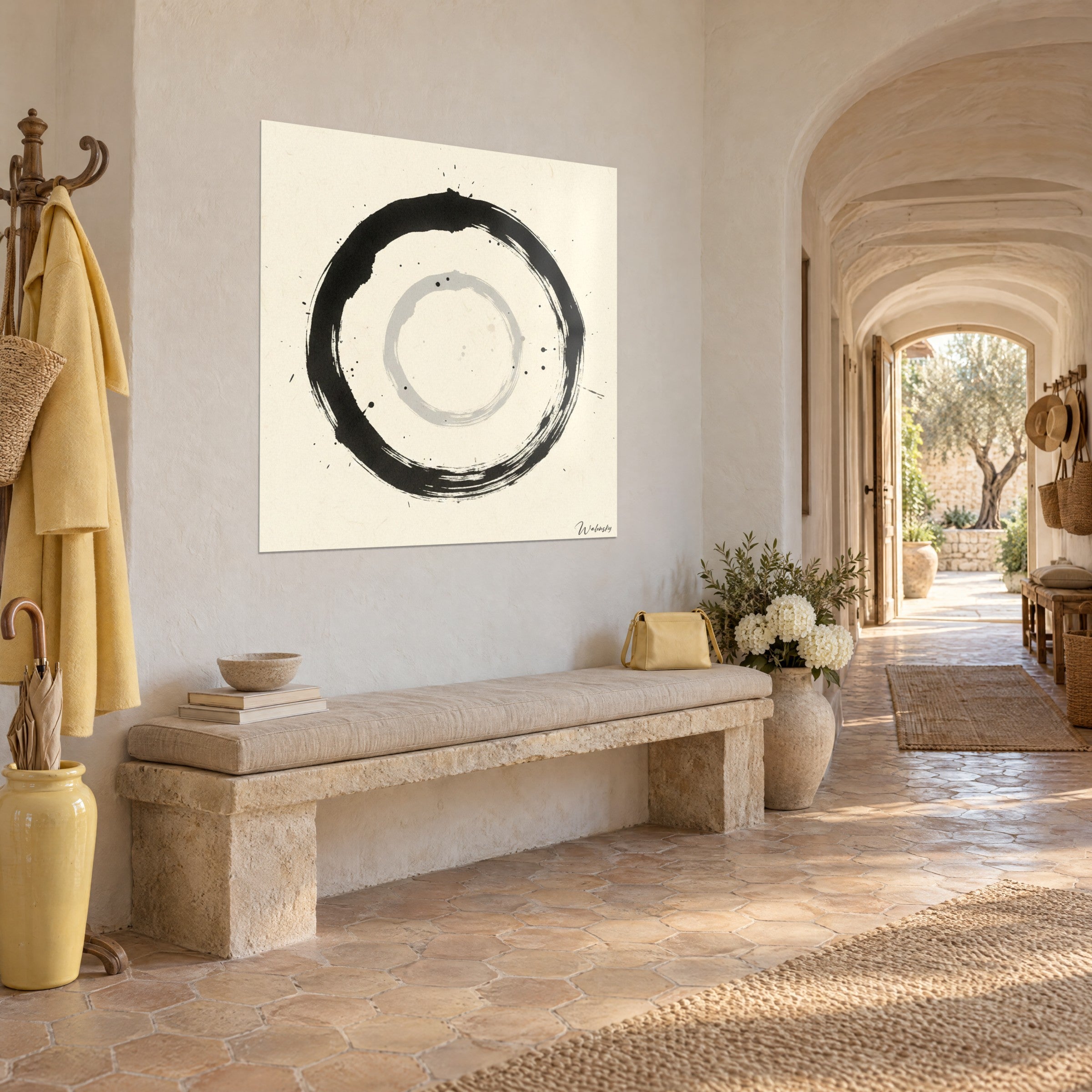 【原画】現代アート『Circle of Peace』| 90×90cm | 瞑想 Enso Black and Grey Circle Zen Wall Art | Japanese