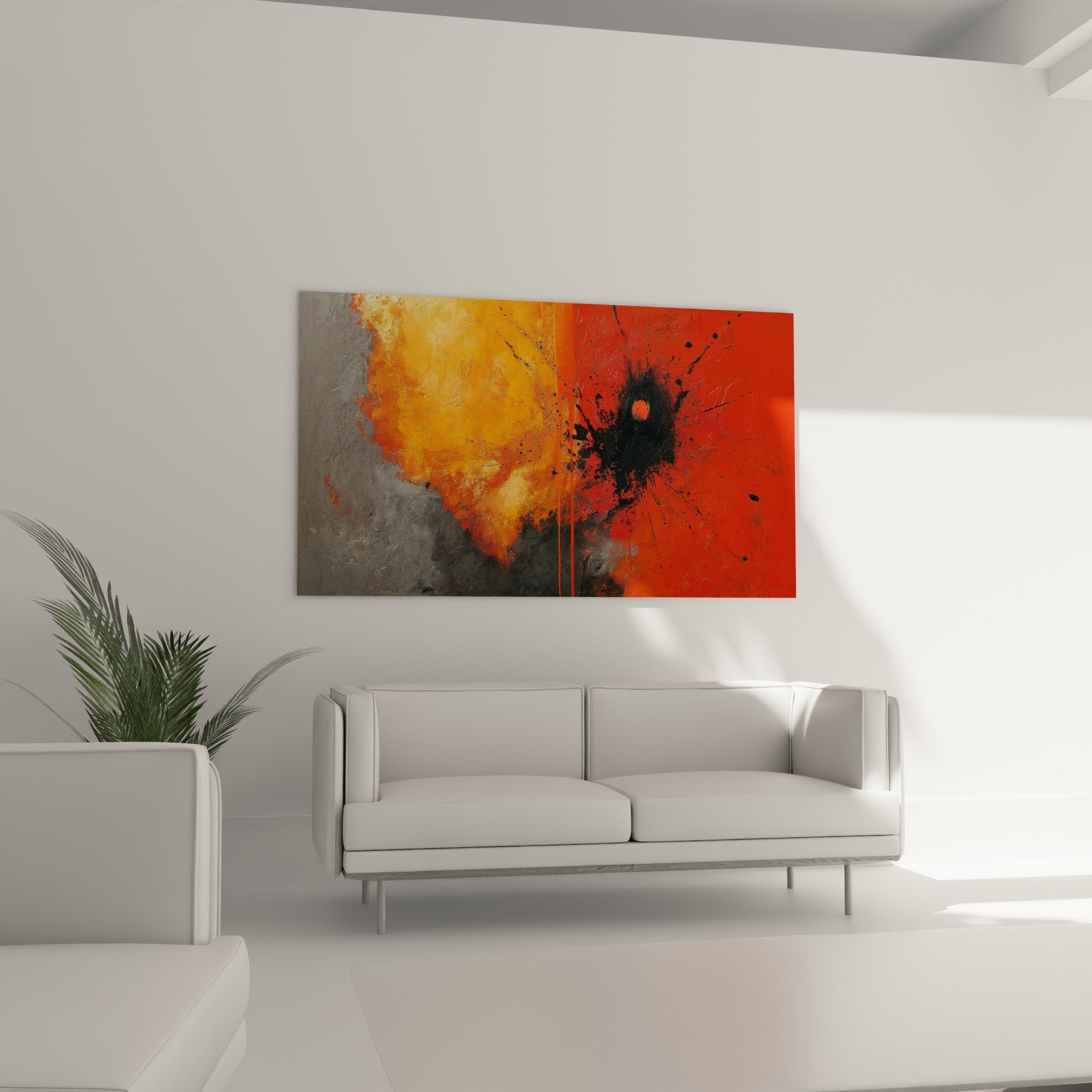 Detail explosion abstraite rouge orange eclaboussures noires texture moderne feng shui sud feu