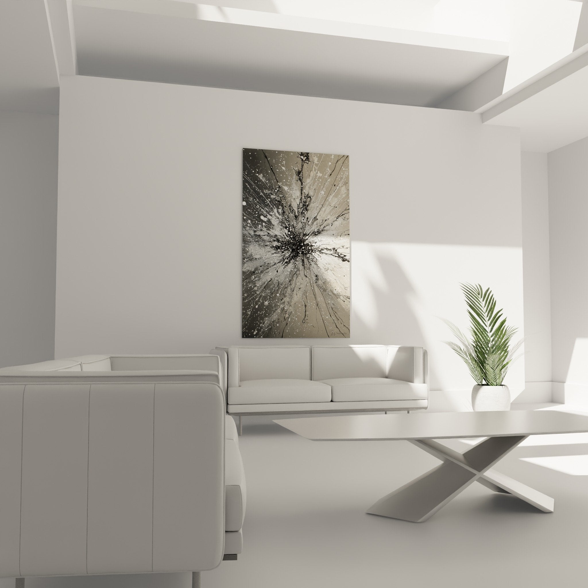 Detail explosion abstraite eclaboussures noires grises texture metallique feng shui nord-ouest